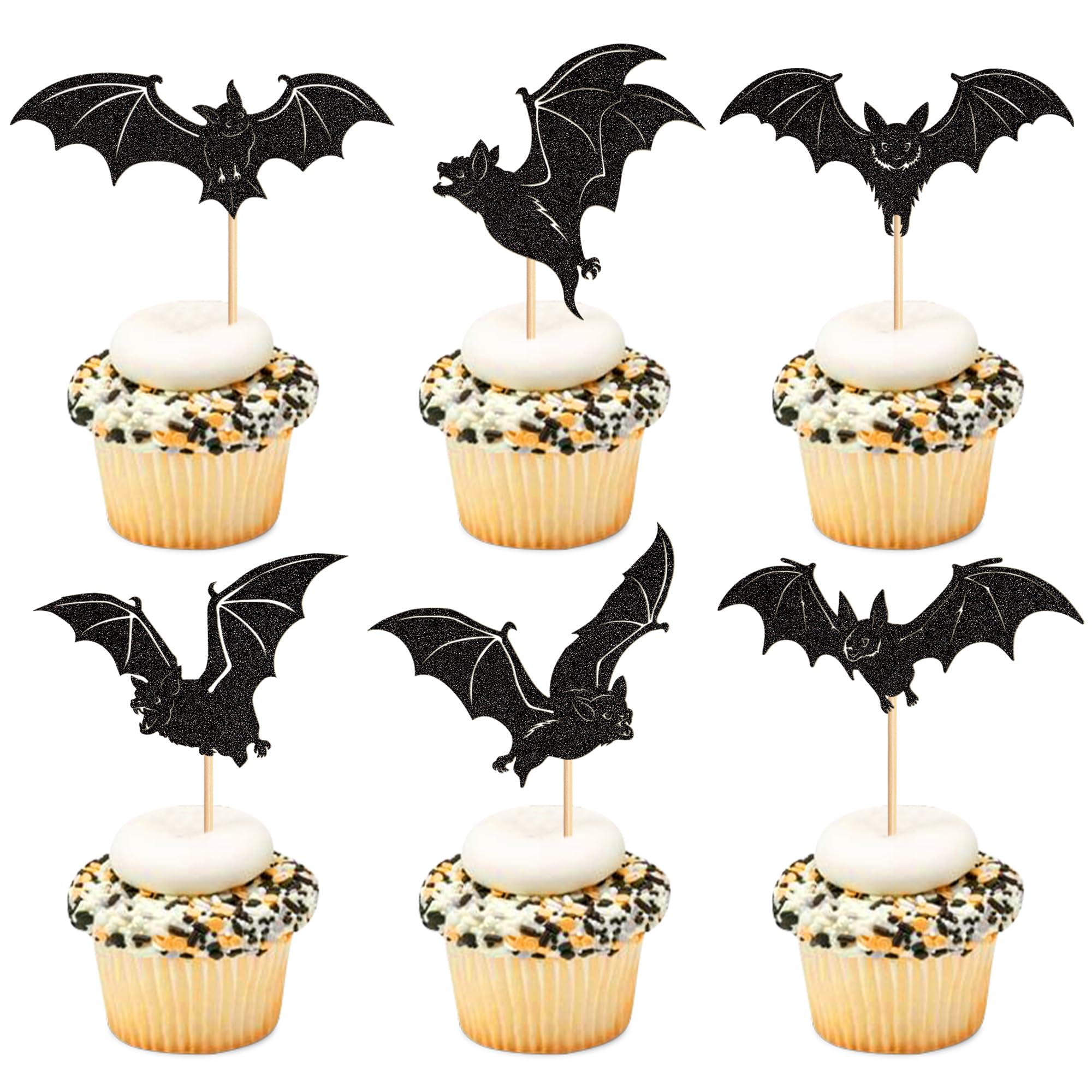 Ercadio 24 Pack Black Bats Halloween Cupcake Toppers for Birthday Party Cake Decoration