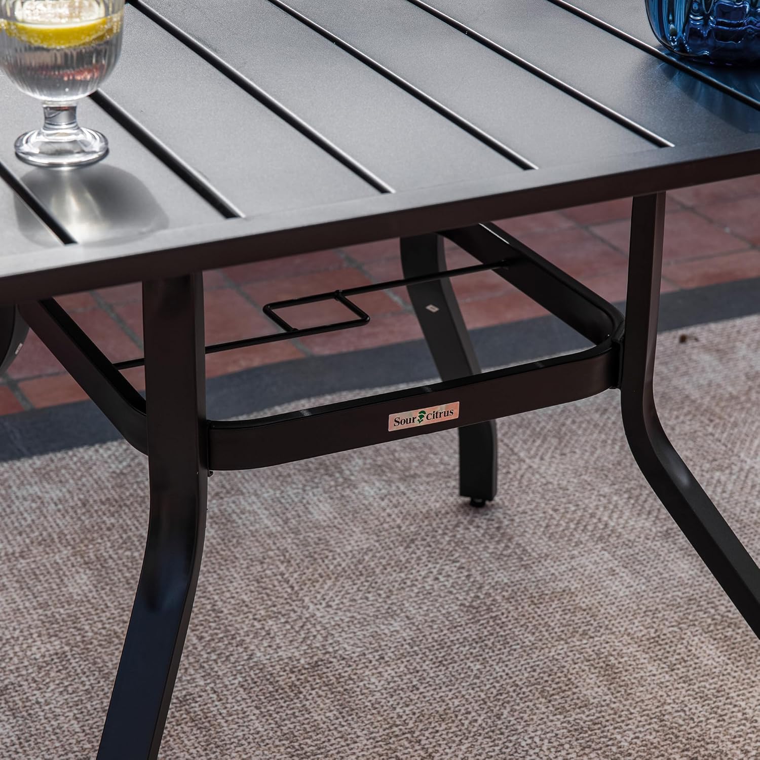 Sour Citrus 37" Outdoor Square Metal Patio Dining Table with Umbrella Hole, Weather-Resistant Table for Garden, Backyard, Balcony, or Deck, Black