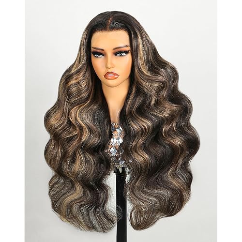 MEGALOOK Highlight Lace Front Wig Human Hair 200% Density Balayage Wig Human Hair 13x4 HD Transparent Lace Front Wigs Human Hair Pre Plucked 30inch FB27#