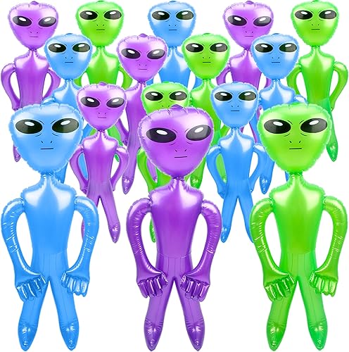 Paquete de 15 figuras inflables de alienígenas gigantes de 35 pulgadas, juguetes alienígenas para fiestas de cumpleaños, decoraciones de fiesta de