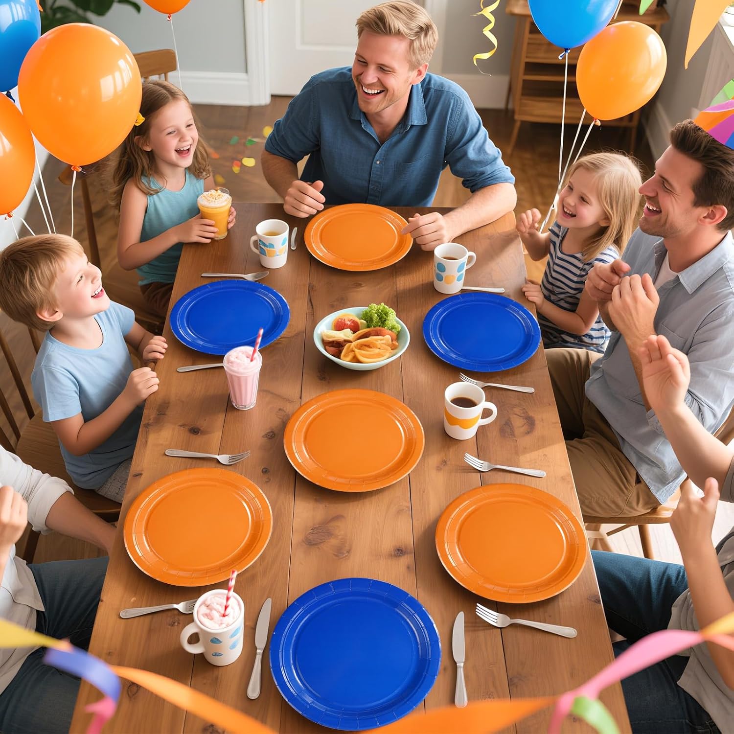 100Pcs Dart War Birthday Party Decorations Orange and Blue Gun Party Paper Plates 9 Inch Disposable Heavy Duty Blue and Orange Birthday Decorations for Boys Fiesta Wedding Congrats Party Supplies - Image 6