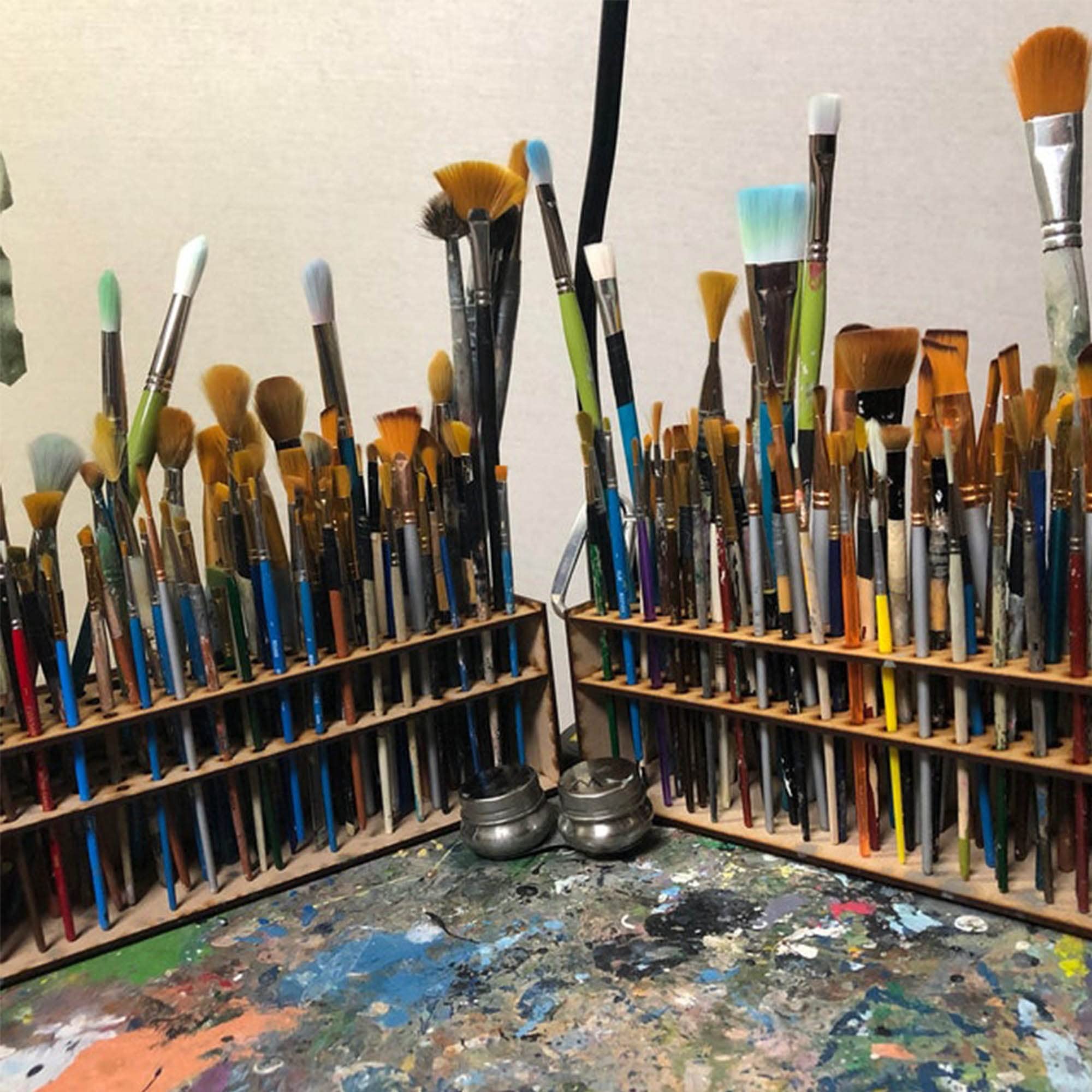 Uchwyt na pędzle, 67 otworów Art Brush Organizer Uchwyt na pędzle do malowania, Organizer do przechowywania, Uchwyt na biurko na biurko, Stojak na farby i pędzle dla malarzy, nauczycieli, studentów,