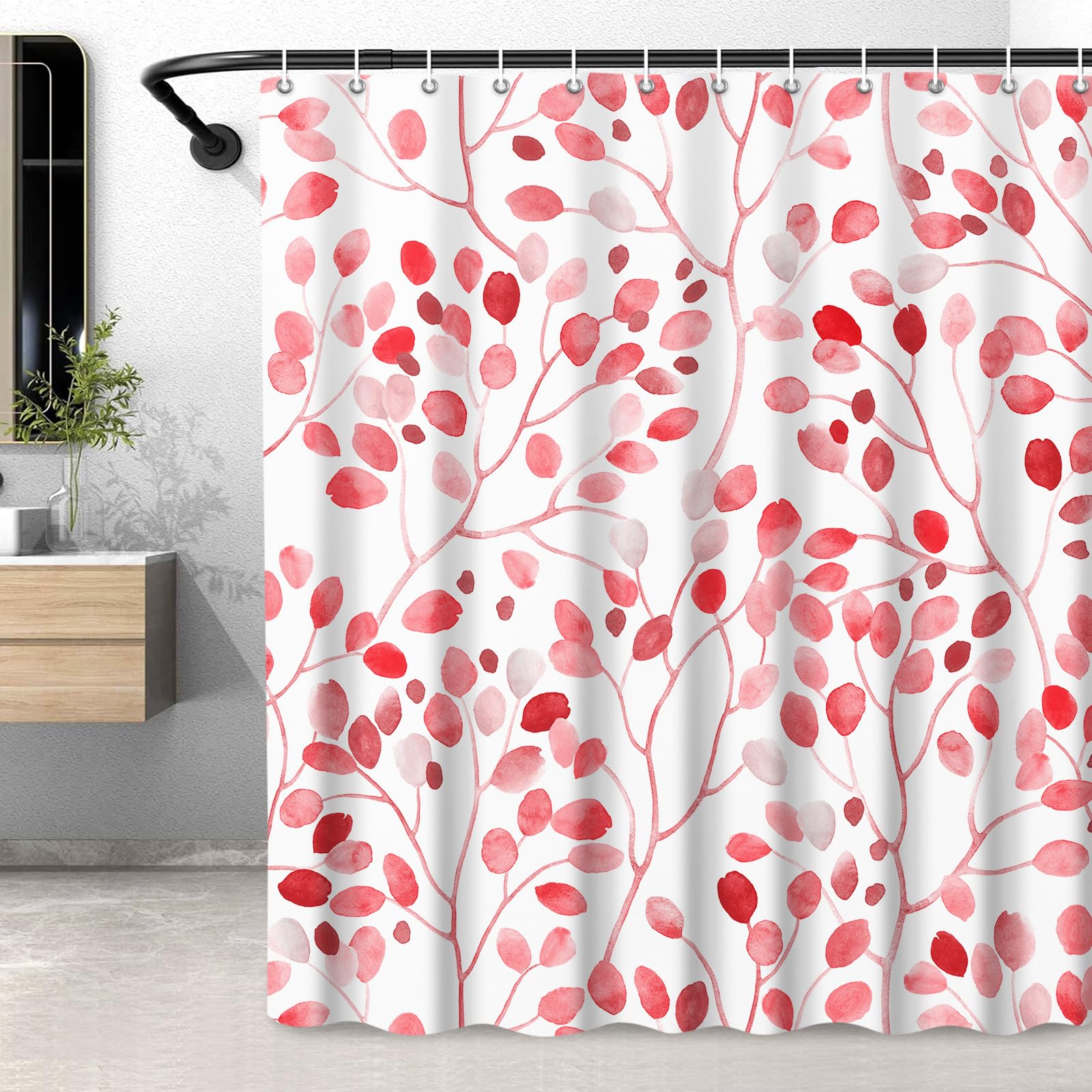 LXBNI Pink Boho Shower Curtain, Floral Shower Curtain for Bathroom, Weighted Hem, Modern Waterproof Fabric Shower Curtain Set with 12 Hooks, W 72 x H 78