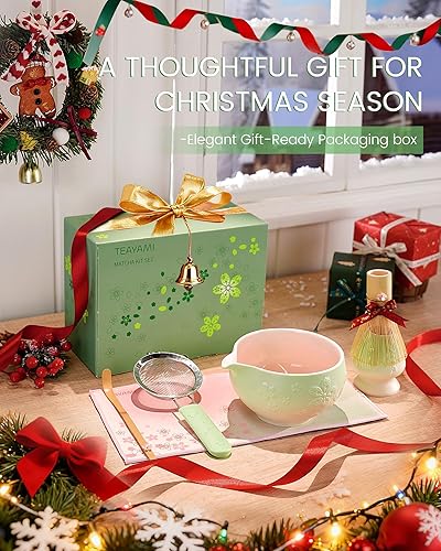 Miniatura 7 de Juego de batidor de matcha, 6 piezas de color verde pálido con cuenco Sakura, innovador mango de tamiz, batidor y cuchara de bambú Sukura hecho a