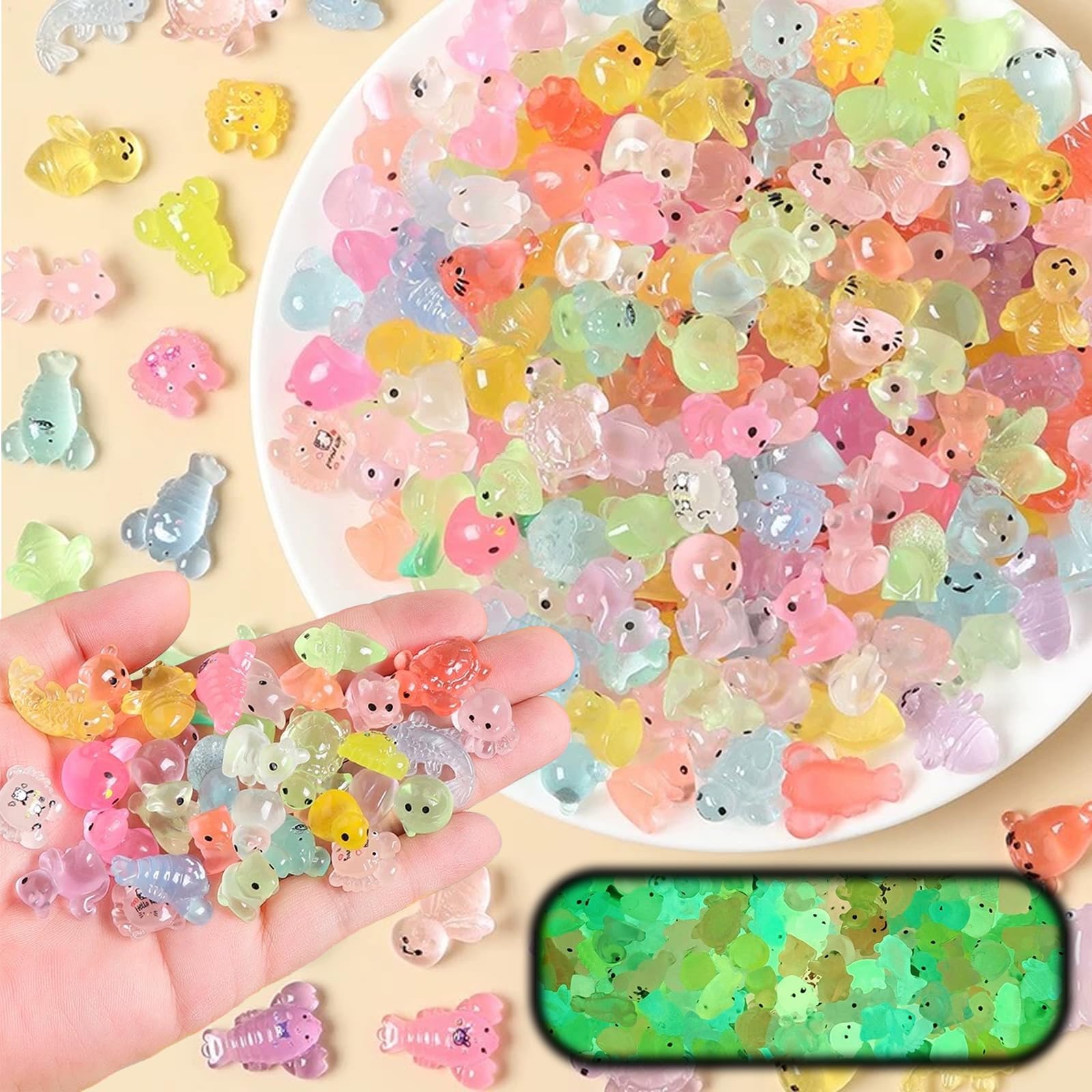 100PCS Mini Resin Animals Set - Glow in The Dark for Fairy Garden