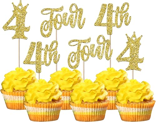 Miniatura 8 de Paquete de 24 adornos para cupcakes de 6 cumpleaños con purpurina para seis cumpleaños, selecciones de sexto cumpleaños con corona, decoraciones de