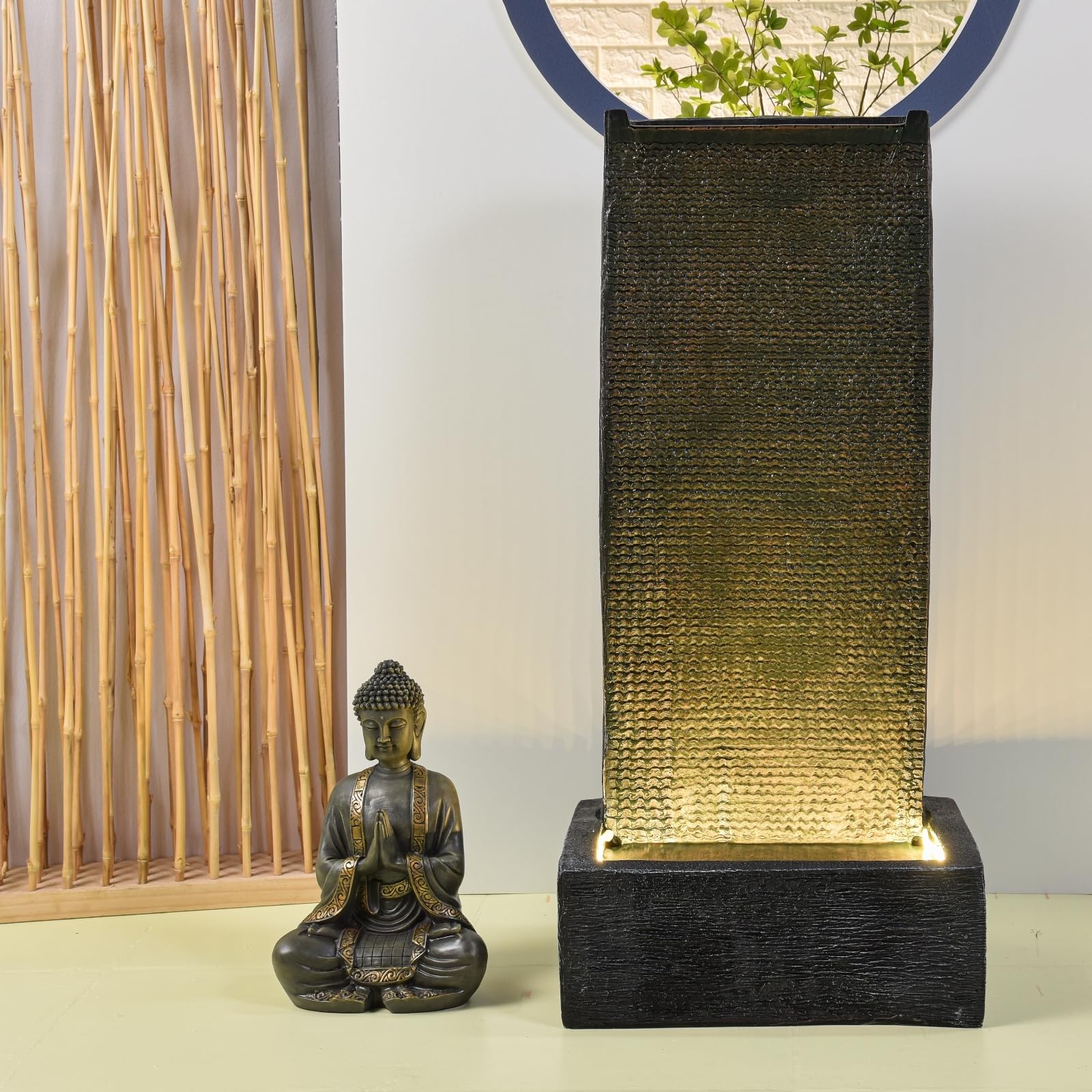 Zen Light SCFRGMB XL Buddha Außen- und Innenbrunnenwasserwand, 100cm Höhe, Schwarz