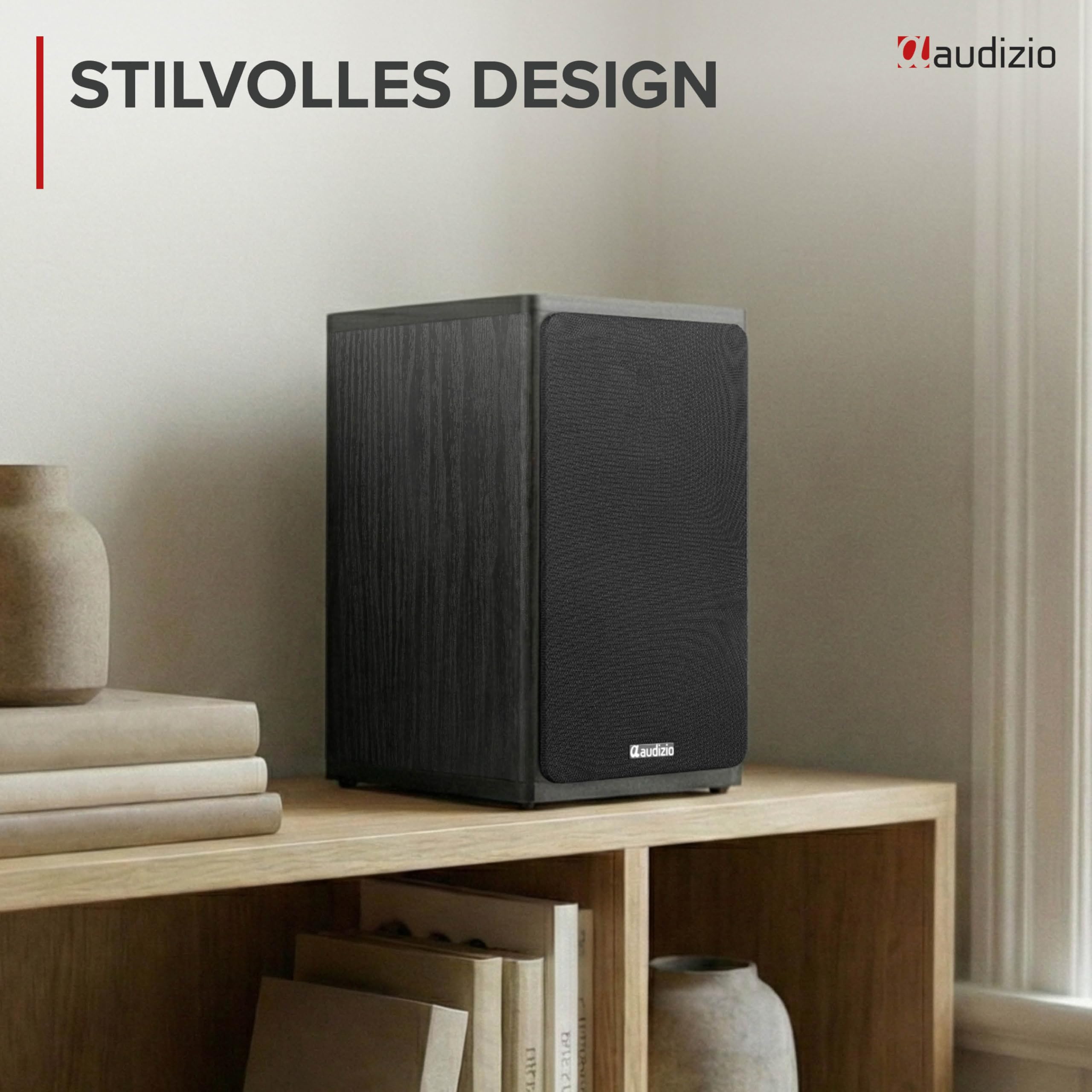Audizio BS20 Aktivlautsprecher mit Akku, Stereo Regallautsprecher, 60h Laufzeit, 100 Watt, BT 5.4 & AUX, HiFi Studio Monitor Boxen mit 4" Woofer - Bluetooth Speaker für TV & Desktop - Schwarz