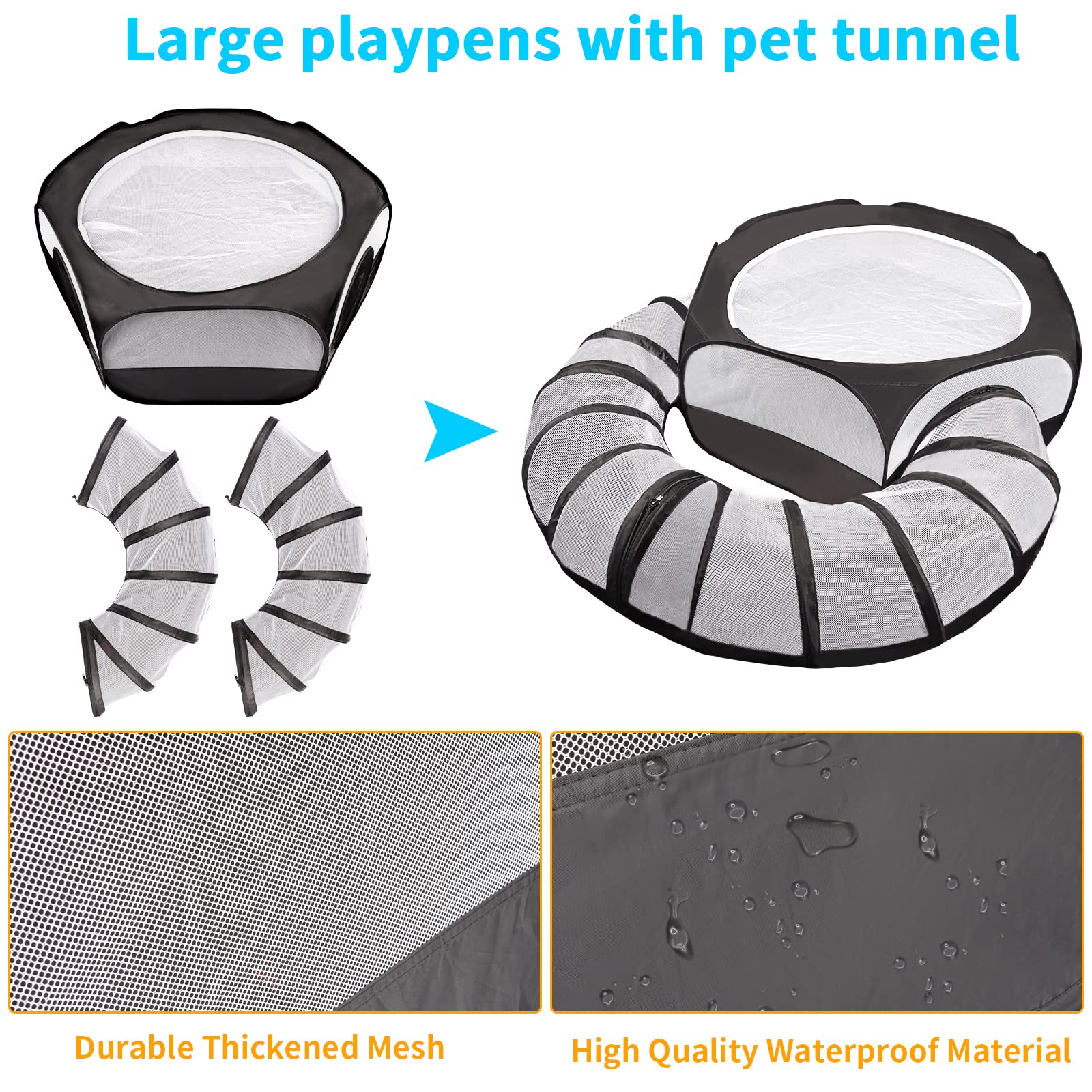 Small Animal Playpen with Toy Tunnel, Waterproof Pet Playpen Guinea Pig