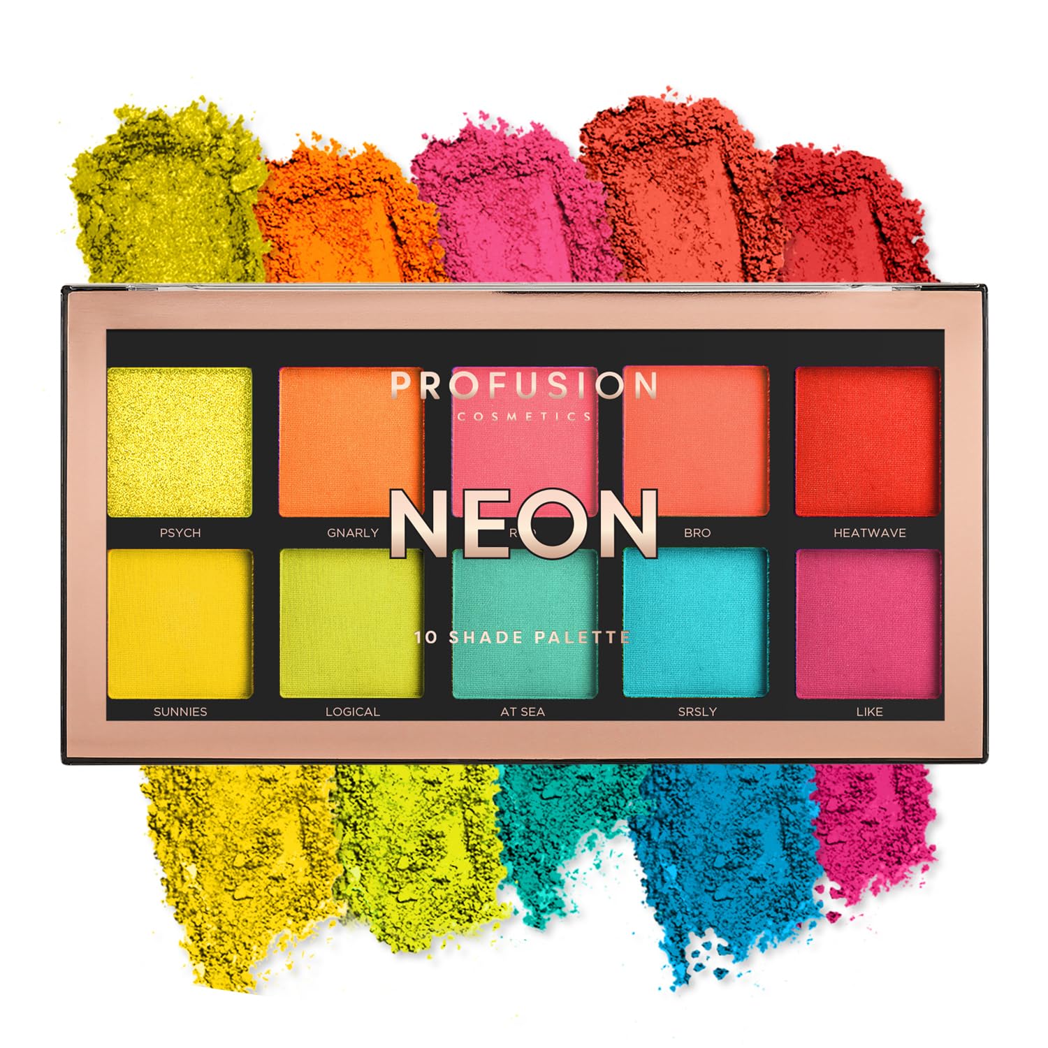 Profusion Cosmetics 10 Shade Eyeshadow Palette - High Pigmented Multi-Finish Colors, Vegan & Cruelty-Free, Create Stunning Looks On-the-Go - Travel-Friendly & Versatile Makeup, Neon