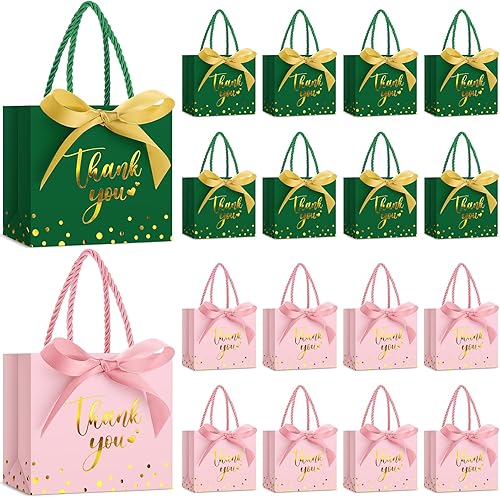 Miniatura 7 de Jetec 45 bolsas de regalo de agradecimiento con asa de 5.5 x 4.7 x 2.5 pulgadas, mini bolsa de regalo de papel pequeña con cinta de lazo para el día