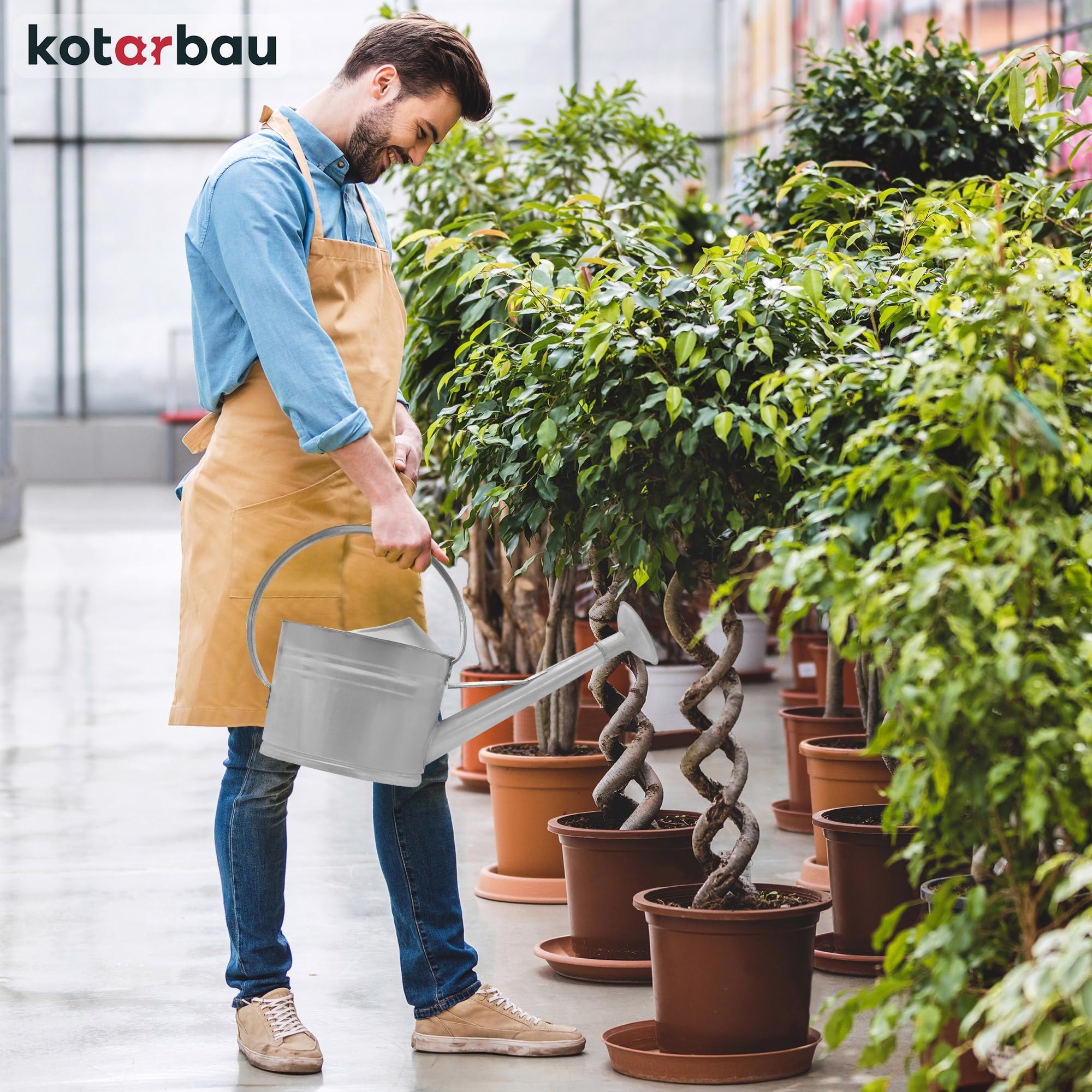 KOTARBAU® Annaffiatoio - Acciaio Zincato - 8 L - Innaffiatoio - Argento - Annaffiatoio Giardino - Con Doccia Rimovibile - per Esterno e Interno - Resistente alla Corrosione