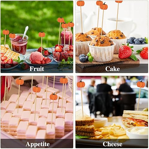 Miniatura 3 de 500 palitos de cóctel de calabaza de otoño, hechos a mano, brochetas de frutas, palillos de alimentos, palillos de bambú para fiestas de frutas,