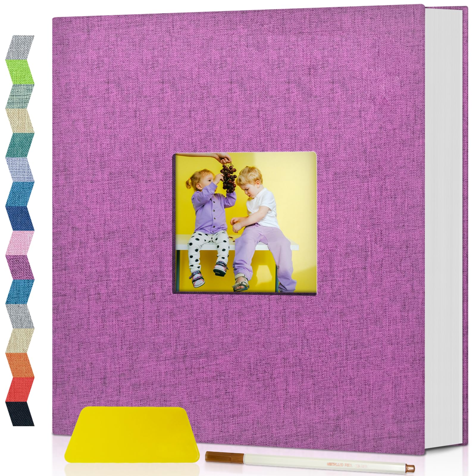 Popotop Self Adhesive Photo Album Scrapbook for 4x6 5x7 8x10 Pictures, 60 Pages Linen Hardcover DIY Memory Book, Scrapbooking Supplies Kits Birthday Gifts for Baby Wedding Family Travel Purple