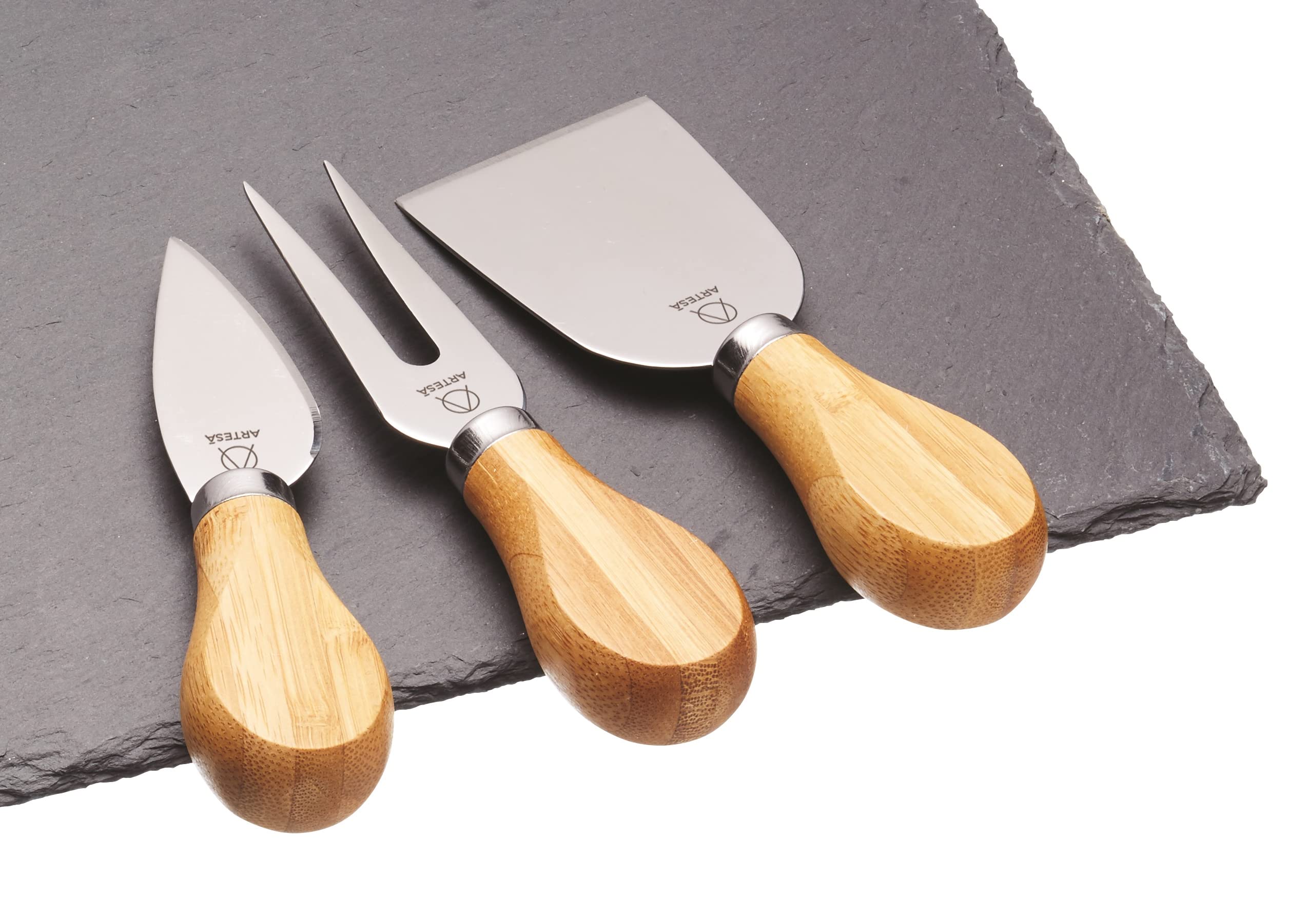 Artesà Zestaw deski do serów i noża do serów z łupka, 4-częściowa łupkowa taca do serwowania wędlin, tapas, deserów i sushi, w pudełku prezentowym