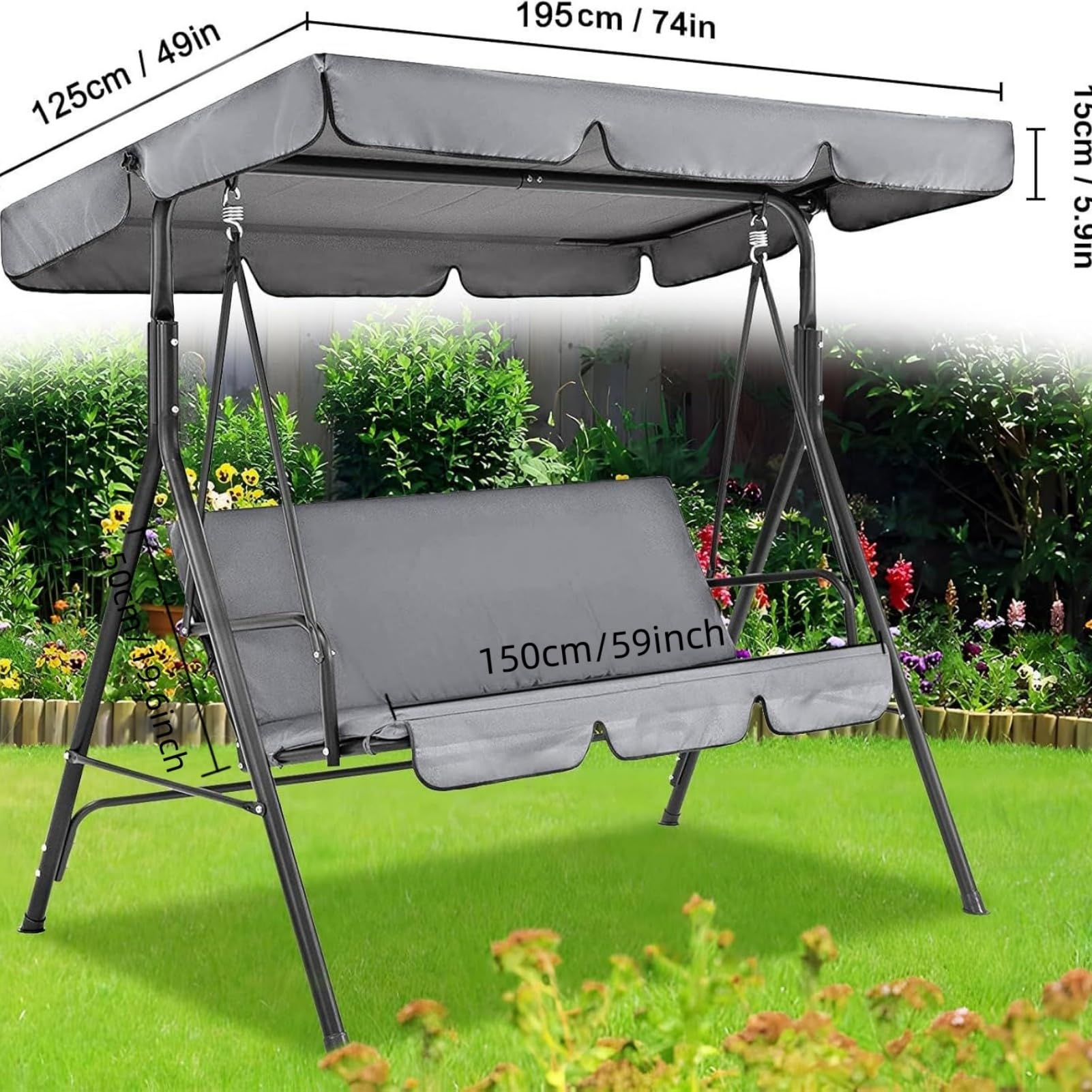 Kit Copertura Per Altalena Giardino 3 Posti, Tessuto Oxford 210D Impermeabile UV-Resistente, Baldacchino E Federe Cuscini, Protezione Durevole Per Esterni E Patio (Blu,142X120X18cm)