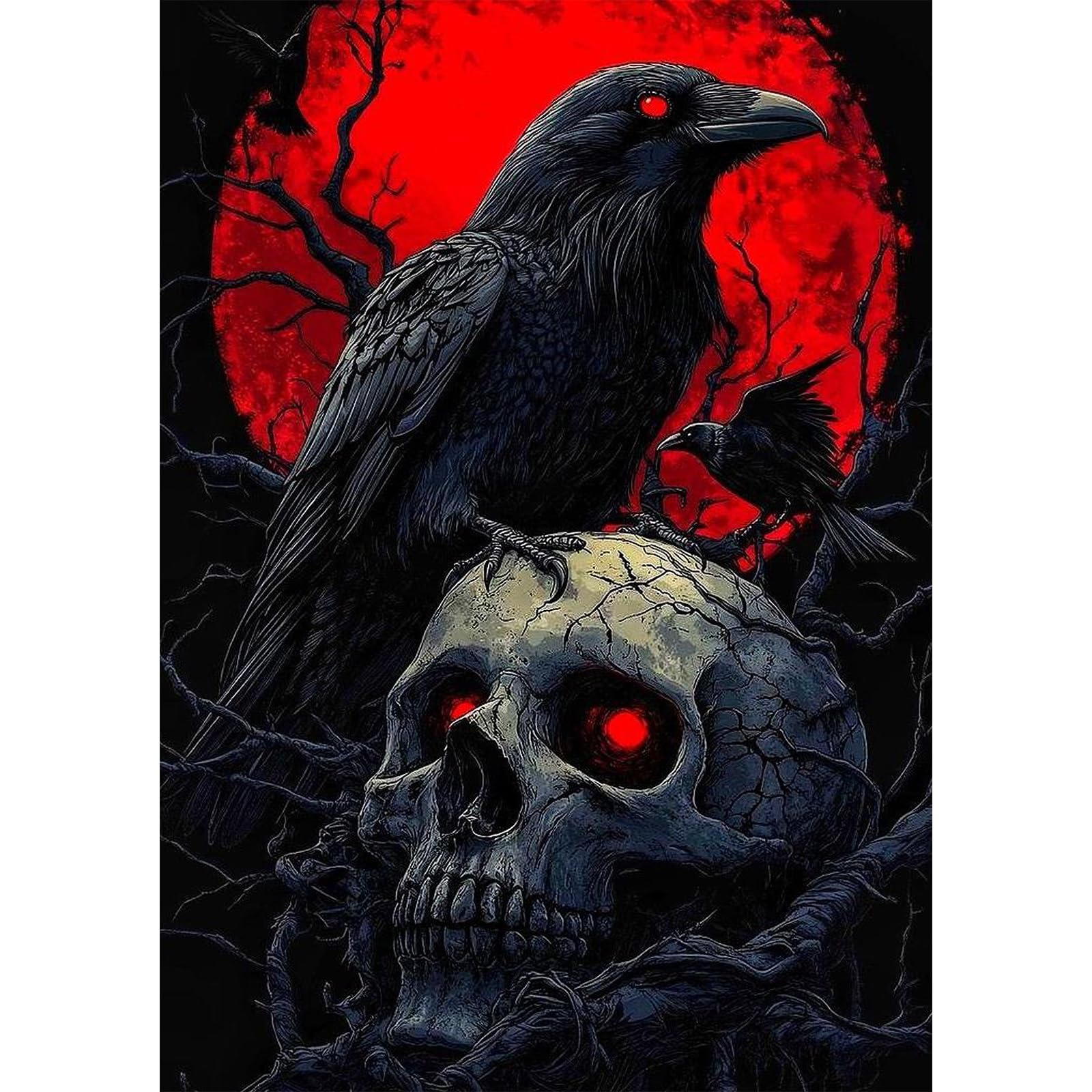 GHHKUD Halloween Diamond Painting Kits for Adults, Crow Skull Diamond Art Kits for Adults Beginners, 5D DIY Full Drill Diamond Gem Art Stitch Canvas Painting Pictures for Home Decor, 30 * 40CM โ image 1