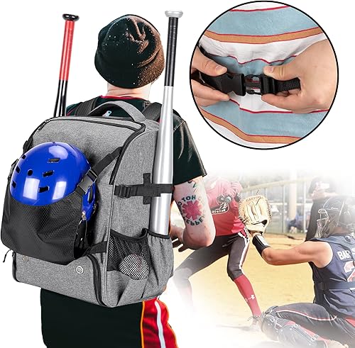 Miniatura 5 de DSLEAF Mochila de béisbol para 4 murciélagos, bolsa de softbol con soporte externo para casco y espacio separado para zapatos hasta US Hombres 13