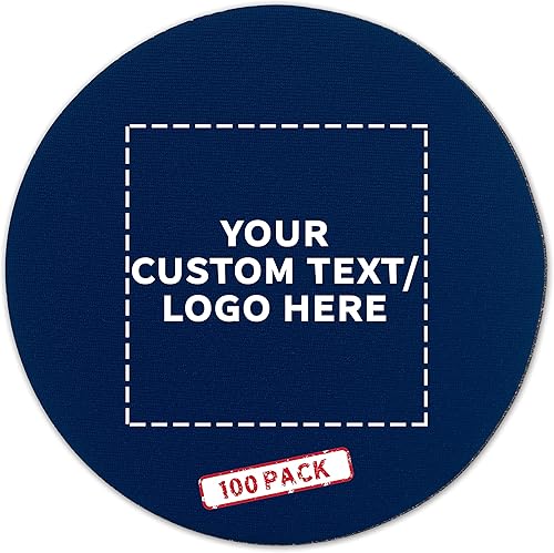 Paquete de 100 posavasos redondos de espuma, 4 pulgadas, texto personalizable, logotipo, espuma de poliuretano, recuerdo de fiesta, color azul marino