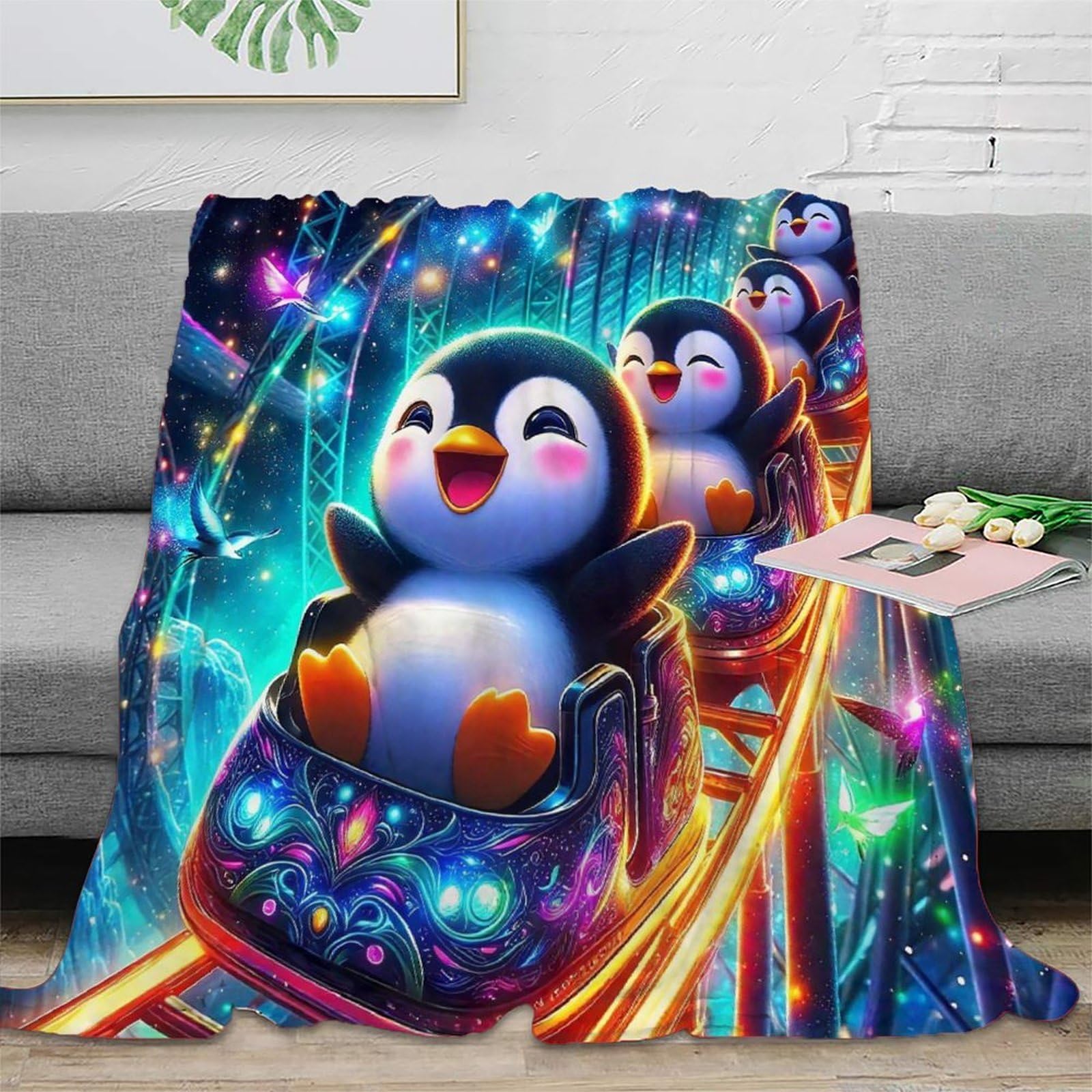 Plaid pingouin 3D anti-froid, couverture chaude et légère pour éliminer les frissons nocturnes