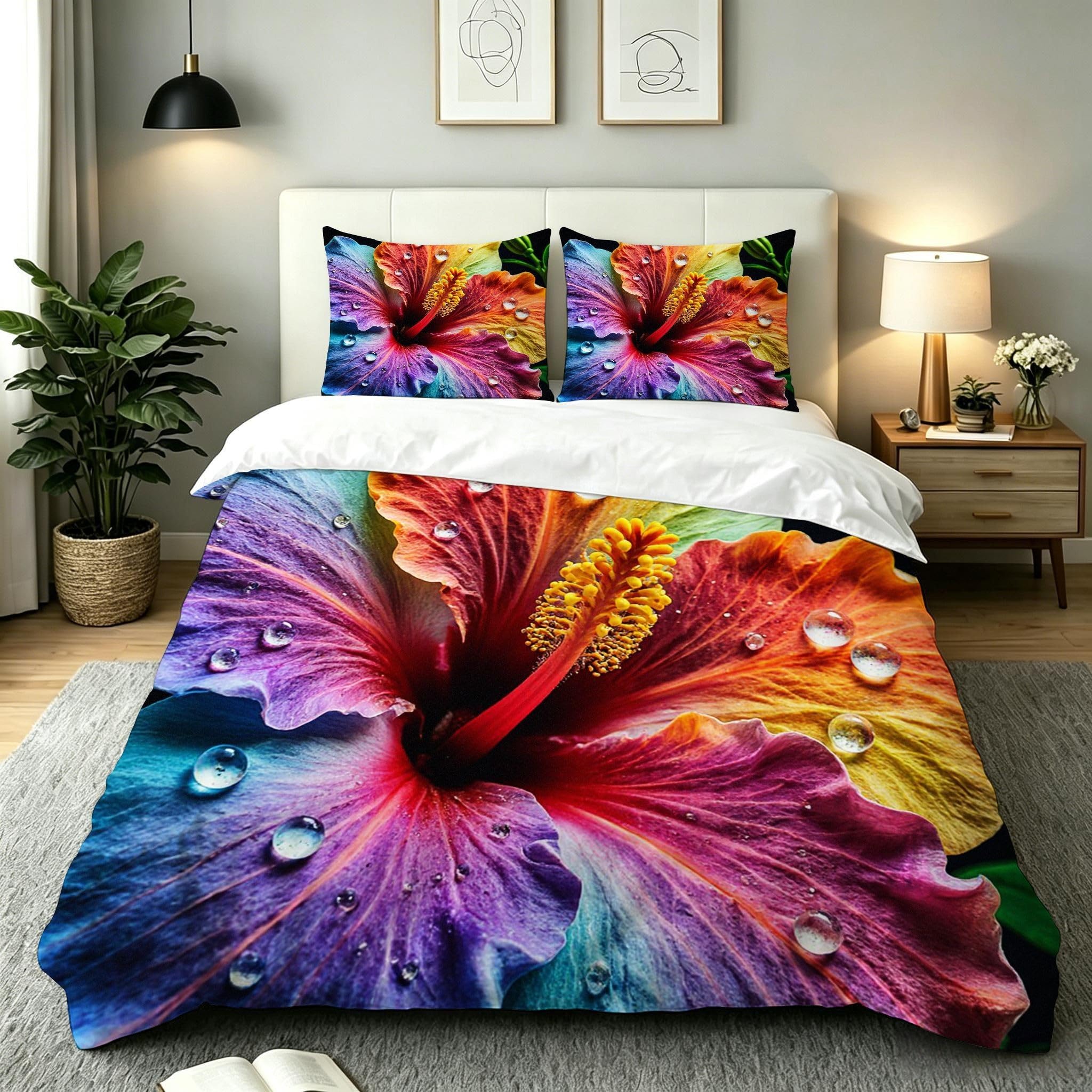 Housse de couette zippée 240x260 anti-plis en microfibre pour lit deux personnes