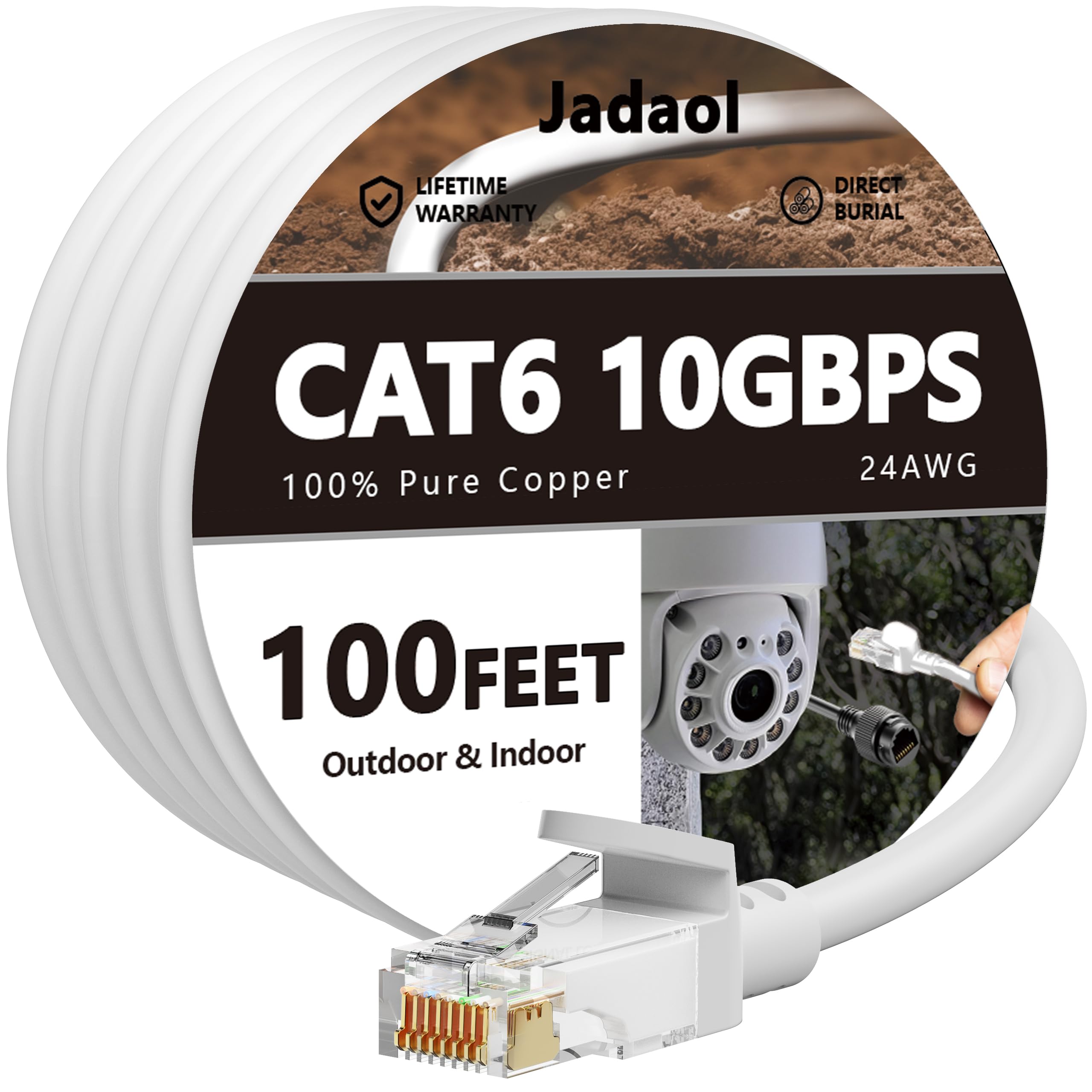 Cat 6 Outdoor Ethernet Cable 100 ft, Support Cat8 Cat7 Network, 10Gbps 24AWG Pure Copper, Direct Burial In-Ground Waterproof UV Resistant LAN Internet Patch Cable for Router, Modem, PS4, Xbox, Gaming