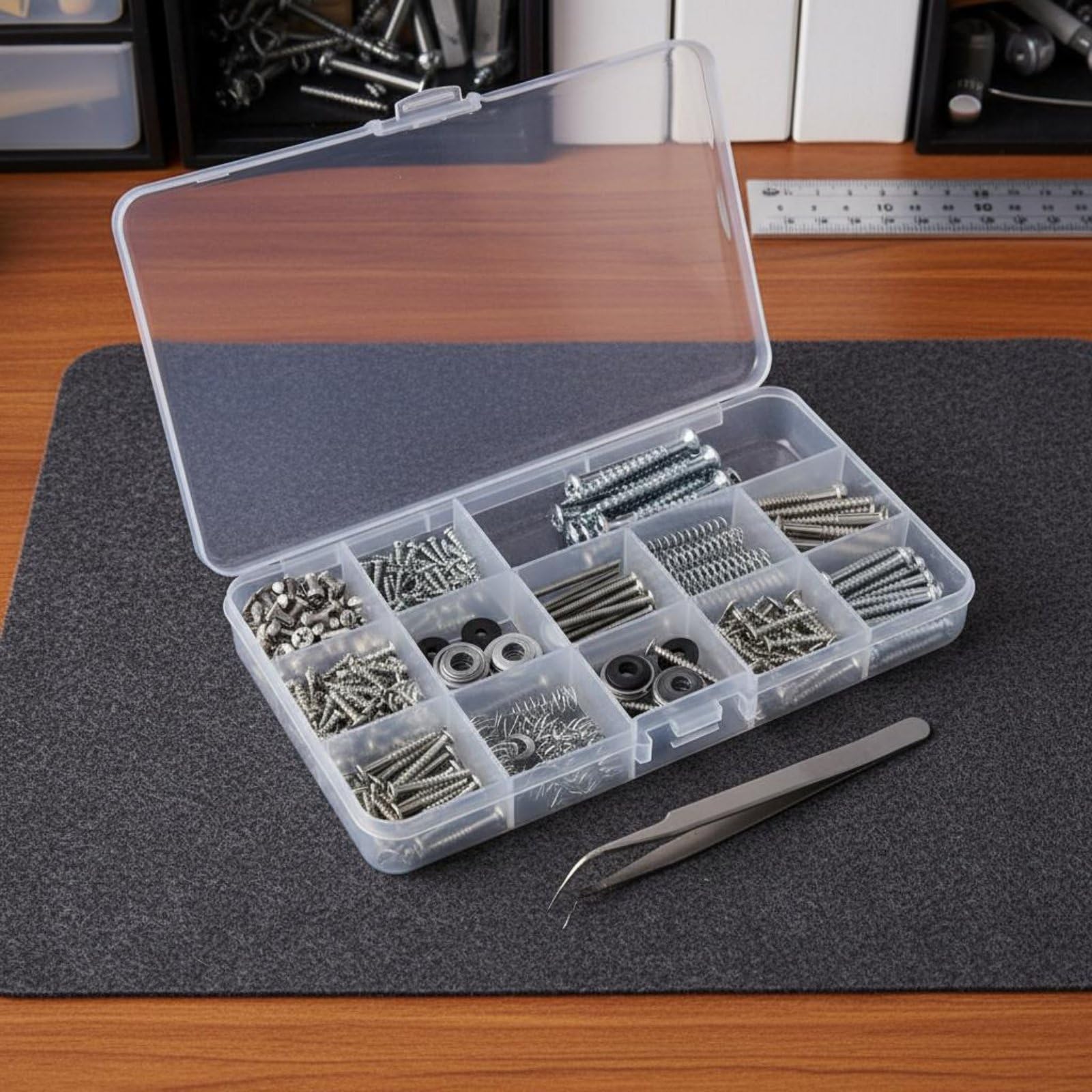254-teiliges Gitarrenhardware-set mit Verschiedenen Schrauben Und Gurtknöpfen aus Rostfreiem mit Gebogener Pinzette für Den Einfachen Austausch von Tonabnehmern Und Stegen, Silber