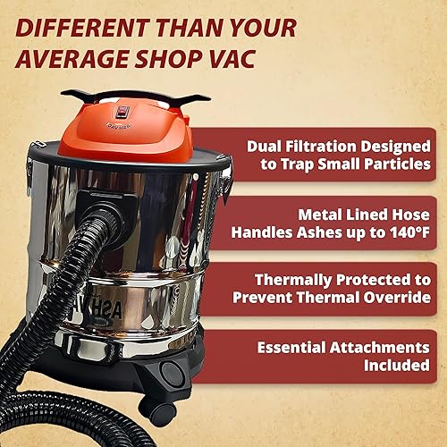Miniatura 2 de Pellethead Ash Vault Pro Aspiradora de cenizas de 10 amperios para chimeneas, estufas de pellets y barbacoas, capacidad de 5 galones, doble HEPA