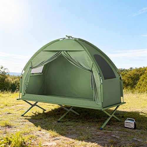 Miniatura 8 de Outsunny Catre plegable para una sola persona, tienda de campaña fuera del suelo, cama cubierta al aire libre con bolsa de transporte para
