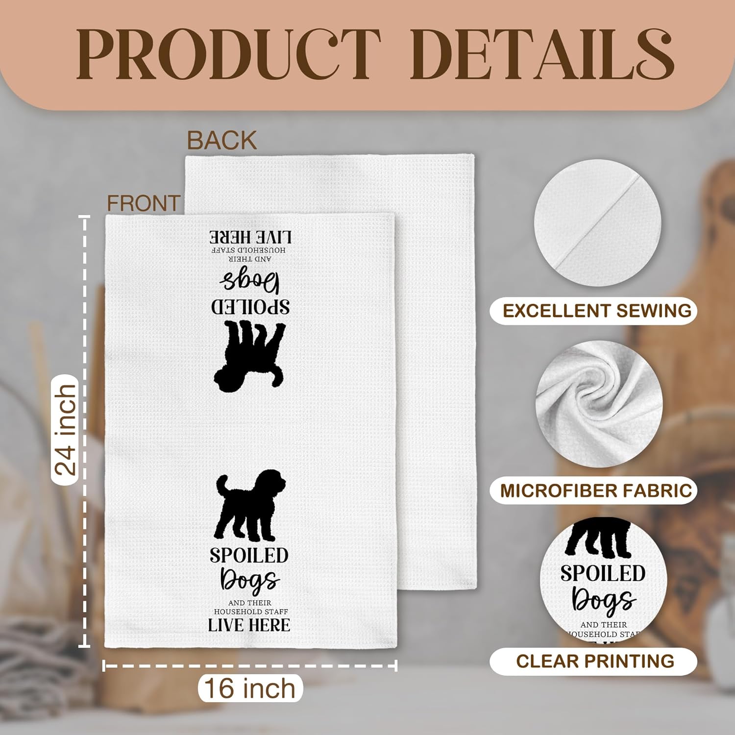 Poodle Dog Kitchen Towels, Poodle Gifts for Dog Owner Lover, Funny Spoiled Dogs and There Household Staff Live Here Decorative Hand Tea Dish Towel for Bathroom Kitchen Decor, 16x24 Inch - Image 7