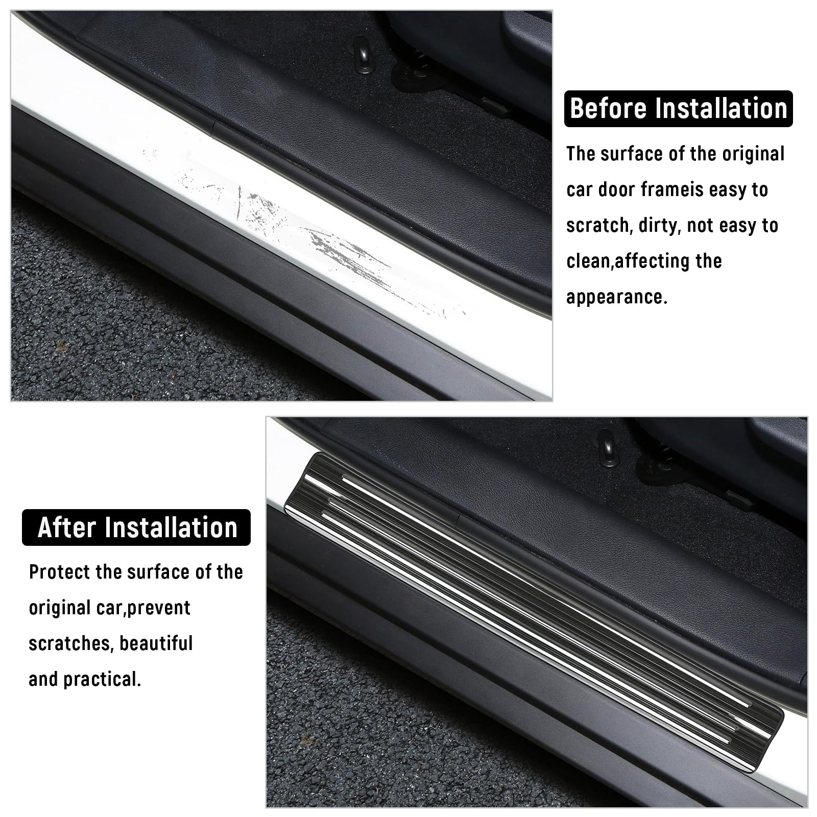 YOJOJOCO Door Sill Protector for Nissan Kicks 2025 2024 2023 2022 2021 2020 2019 2018 Accessories Stainless Steel Front and Rear Door Car Pedal Kick Guards Protection (Black Brushed)