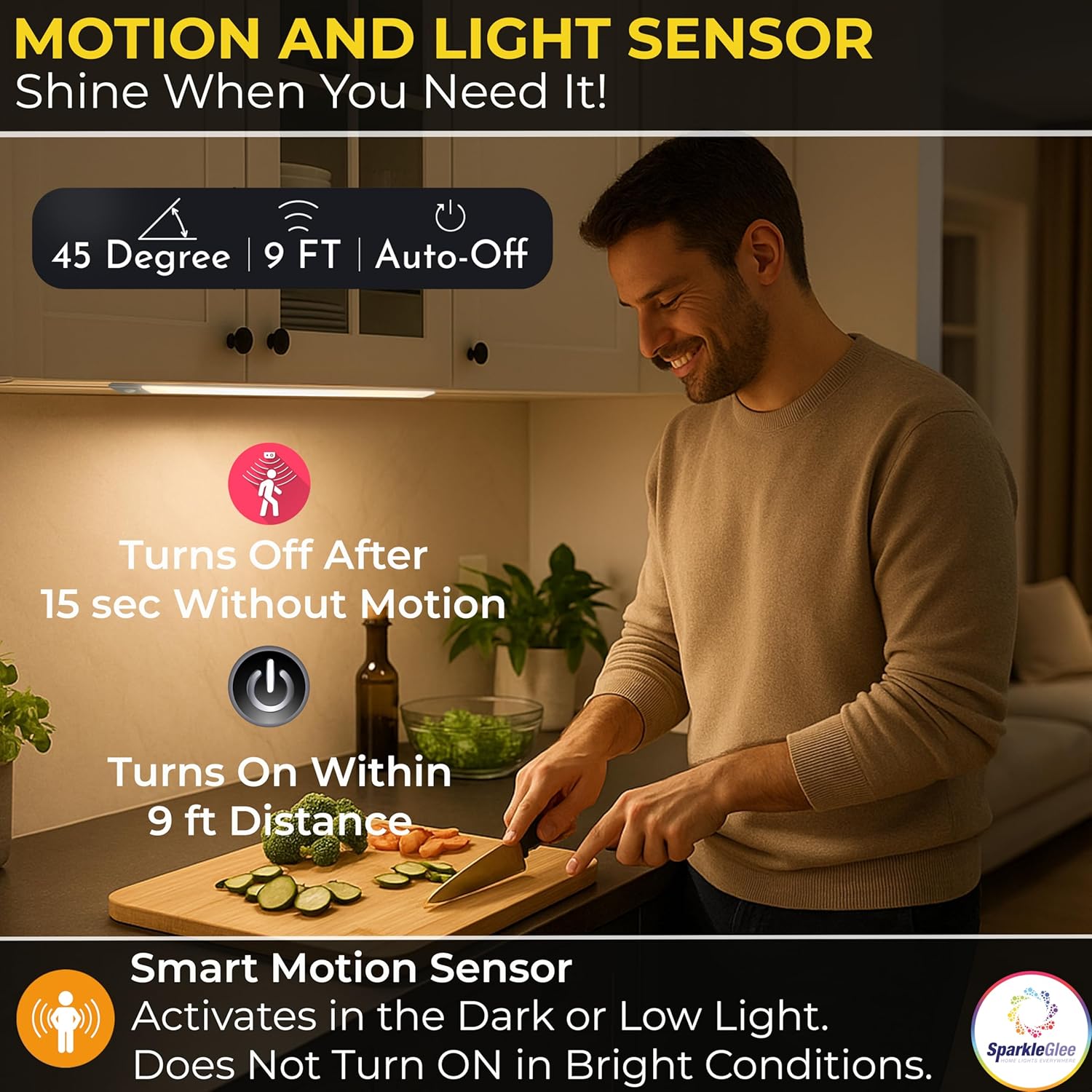 9" Rechargeable Under Cabinet Lighting 2 Pack – Motion Sensor, Dimmable LED, 3 Color Temps, 1100mAh Battery, Magnetic Mount Lights – for Kitchen, Closet