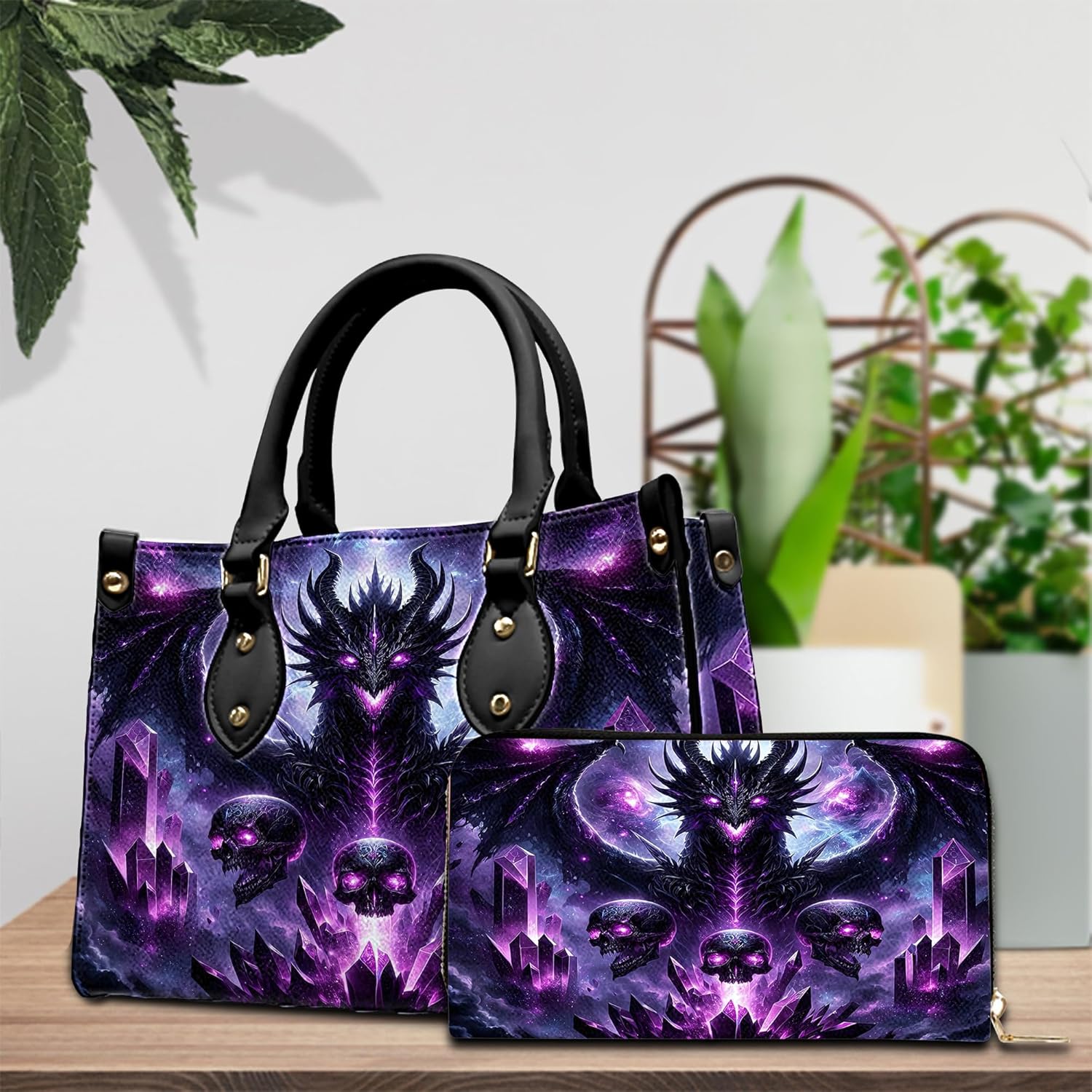 Personalized Dragon Leather Handbag, Fantasy Gothic Purse for Women, Mythical Shoulder Bag Gift for Dragon Lovers | PU Leather, Strap Adjustable