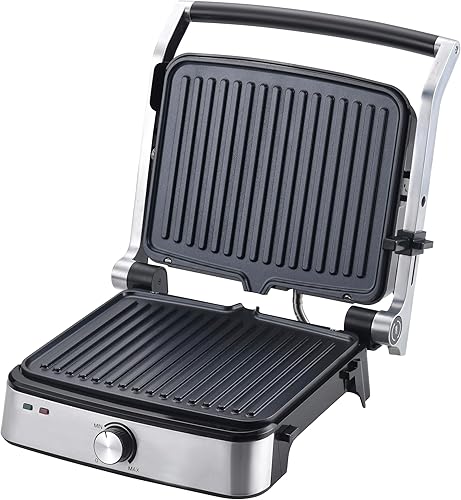 Vivicreate Parrilla de contacto 5 en 1 de acero inoxidable Panini Press antiadherente Parrilla eléctrica de temperatura ajustable Placas extraíbles