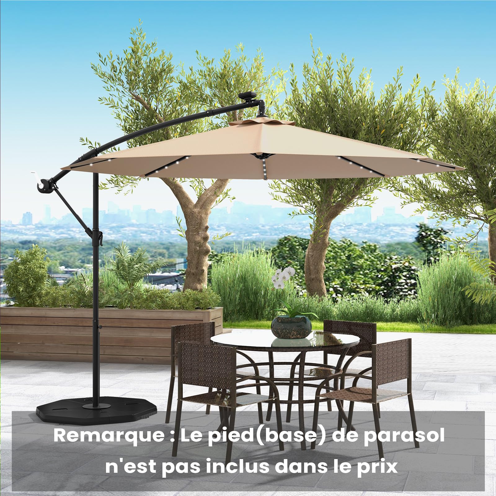RELAX4LIFE Parasol Déporté Φ300 cm avec LED Inclinable 35° (Marron)