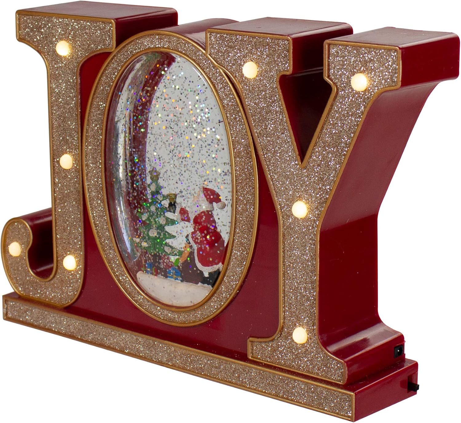 LED Lighted Joy Christmas Glitter Snow Globe - 11" - Red and Gold