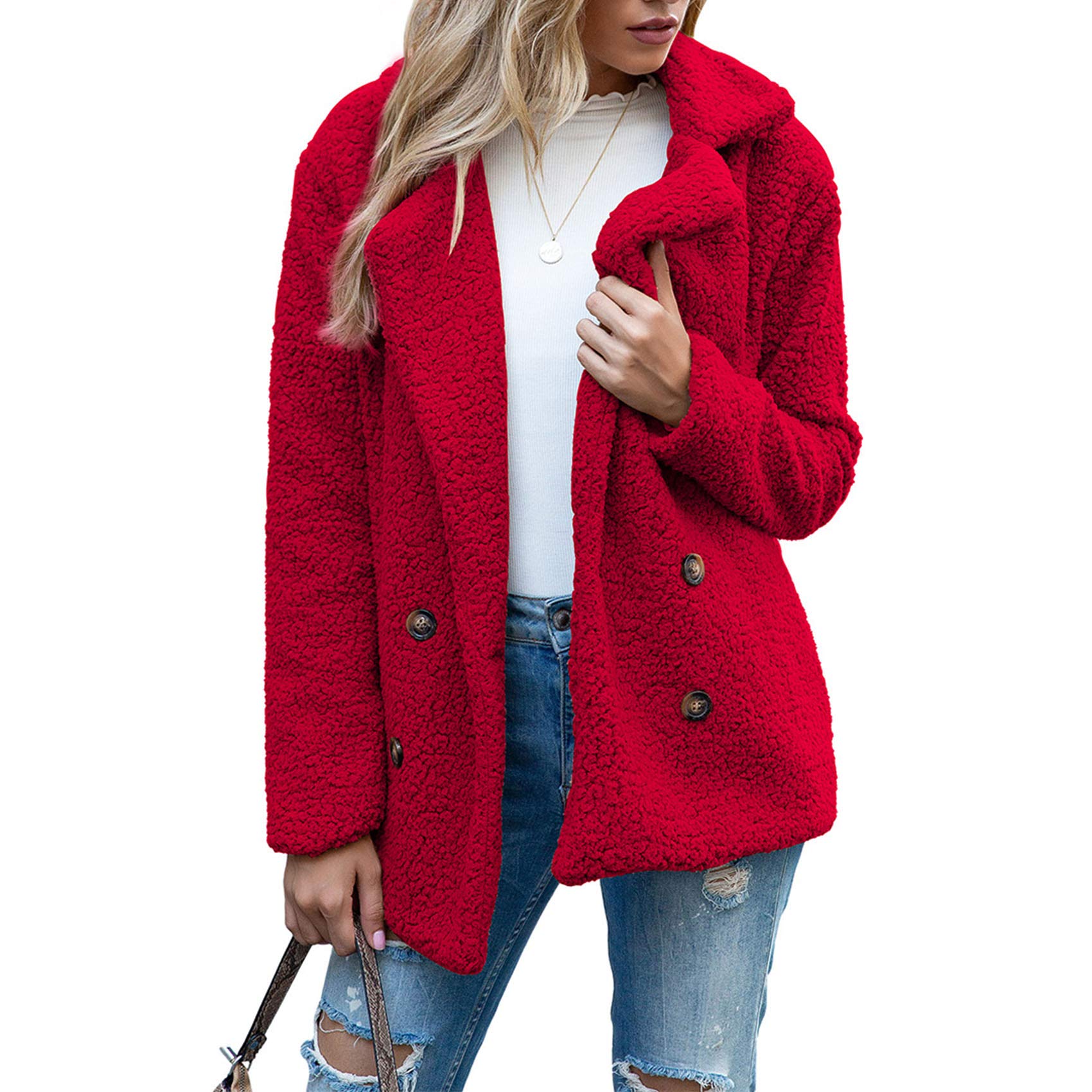 Boutons d'automne Et d'hiver, Revers, Cardigan en Molleton Ample, Manteau De Laine GâTeau De Mouton Femmes, Vestes, Hauts