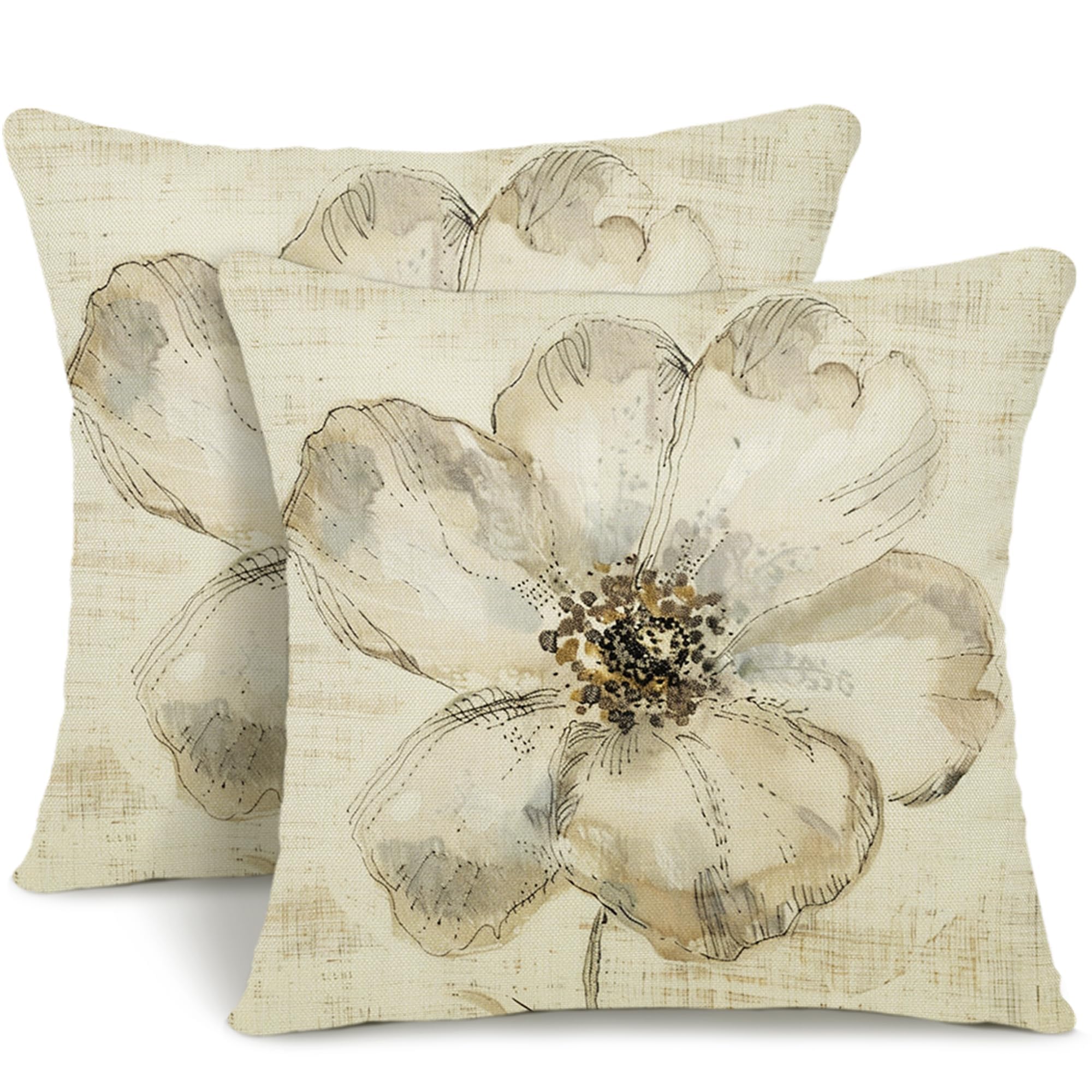 Federe Cuscini Divano 40x40cm Set Di 2 - Lino, Design Floreale Acquerello, Per Interni Ed Esterni - Foto 3