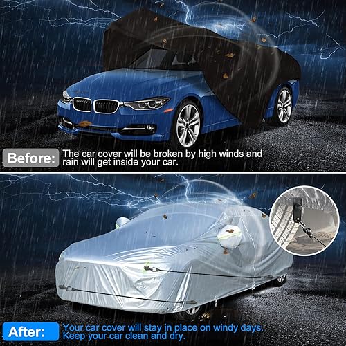 Miniatura 3 de Juego de 4 correas para cubierta de automóvil de 50 pulgadas, protector de viento resistente, clips de gancho para la mayoría de automóviles,