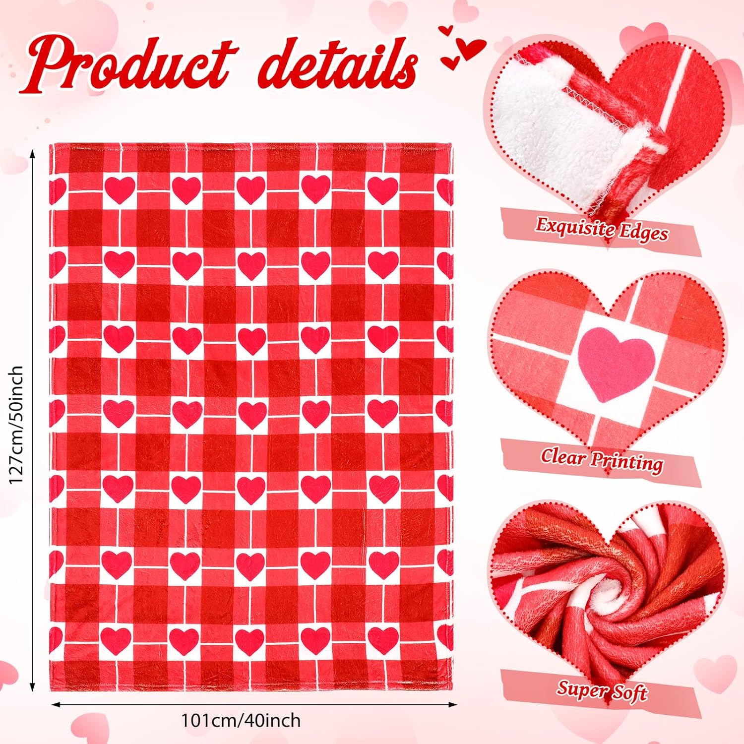 tudomro 3 pcs valentine's day, easter, st patrick's day throw blankets for couch, soft cozy luxury flannel spring decorative throw blanket for home bed sofa decor woman men gifts, 50" x 40" (heart)