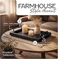 Vista 2 de Besti Bandejas rústicas vintage para servir comida (juego de 2) Tabla de madera anidable con asas de metal Elegantes bandejas de servir