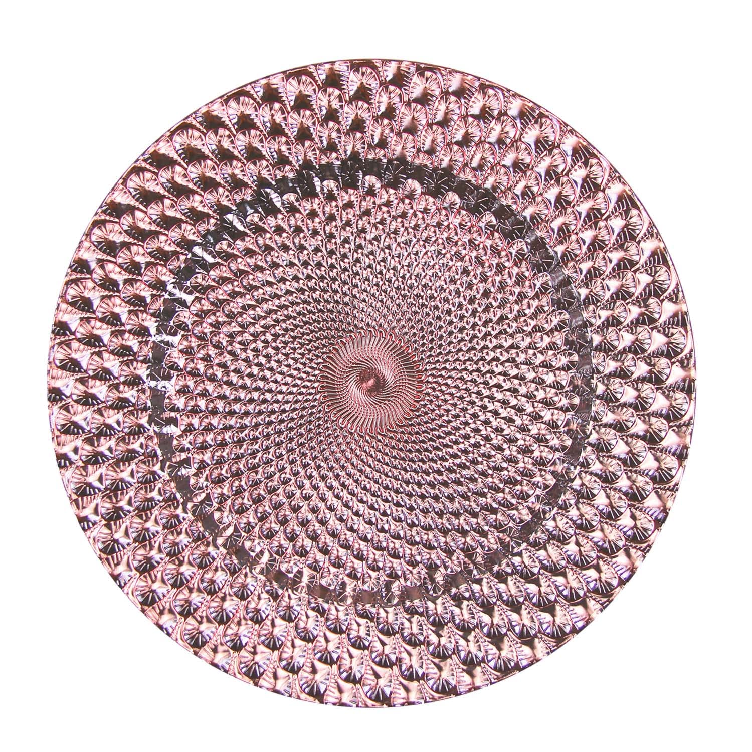 WELMATCH Rose Gold Plastic Peacock Charger Plates - 12 pcs 13 Inch Round Wedding Party Decoration Charger Plates (Peacock Rose Gold, 12)
