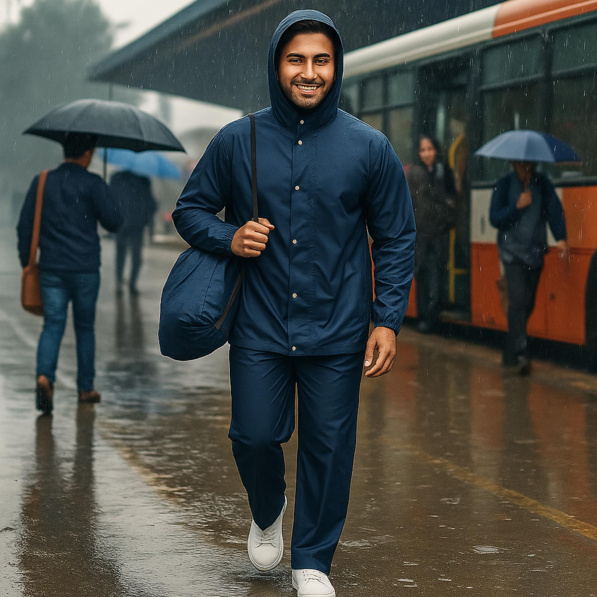 Unox Rain Coat for Men waterproof, BLUE-XL Size Waterproof Raincoat Black with Pant Set suitable for Men, Women, Boys & Girls Adjustable Top and Bottom Rain Coat - Image 6 thumbnail