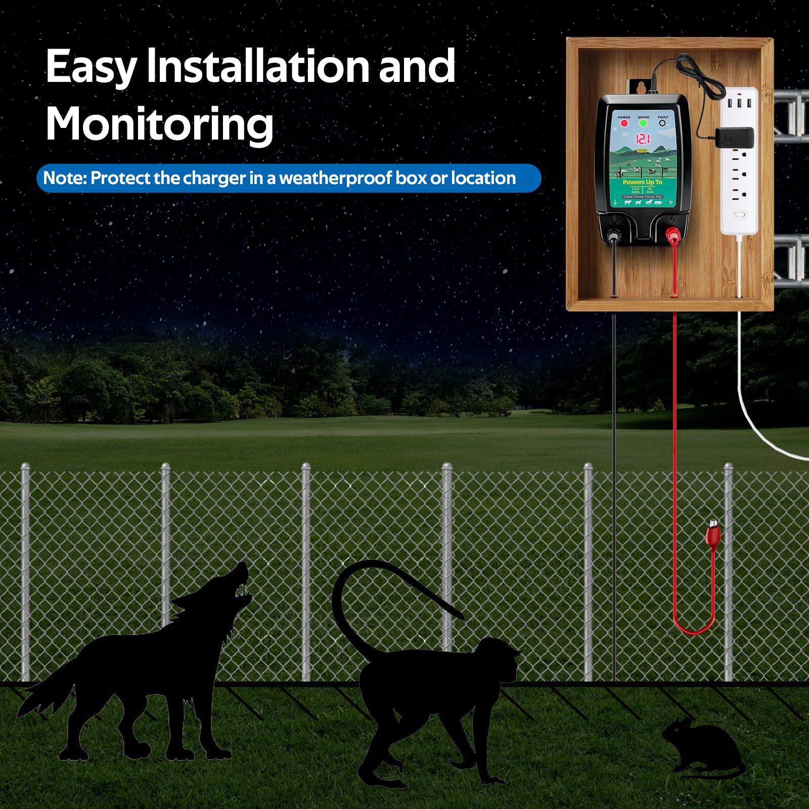 10KM Pastor Eléctrico, 12V Cerca Eléctrica Controlador | Con pantalla LED para Animales Ovejas, Caballos, Ganado, Aves, Pastor