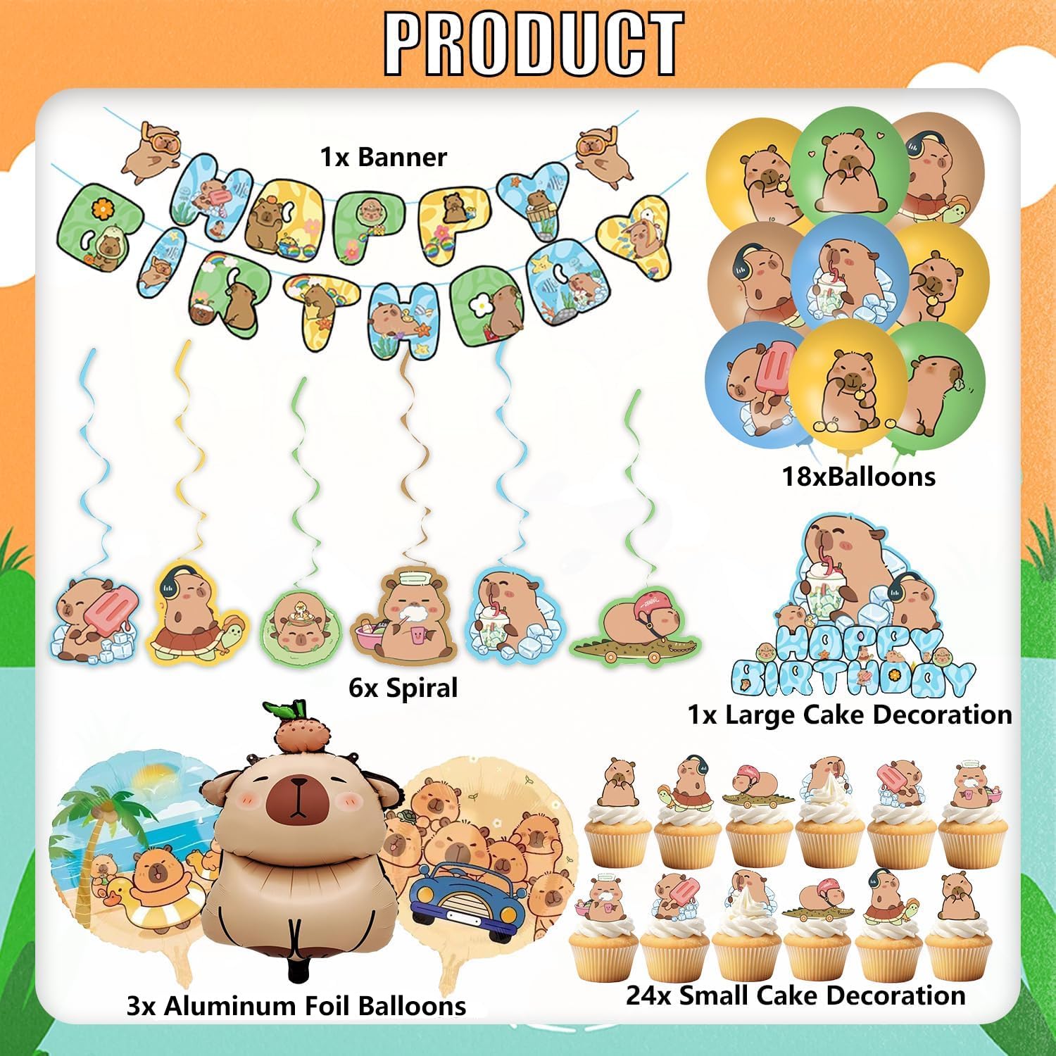 Tovaglioli Piatti Tazze Tema Set Stoviglie Per Feste Kapybara - 61 Pezzi Per 20 Ospiti Con Tema Capibara Festa Bambini 20 Ospiti - 7