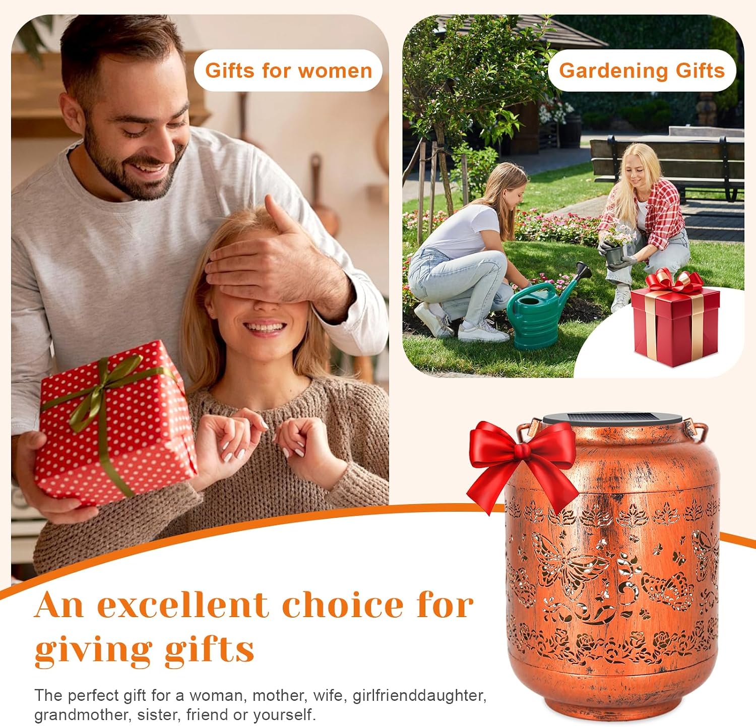 Mothers Day Gifts for Mom Women - Butterfly Solar Lanterns Outdoor Waterproof Metal Hanging Solar Lights for Yard Garden Decor Gardening Ornament Birthday Gifts for Her Grandma