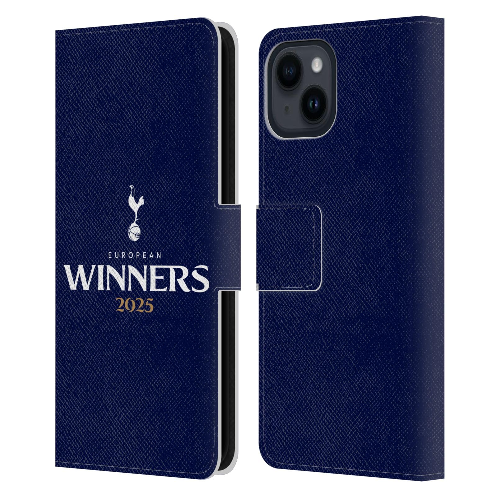 Head Case Designs Officially Licensed Tottenham Hotspur F.C. Blue 2025 European Winners Leather Wallet Case Compatible With Apple iPhone 15