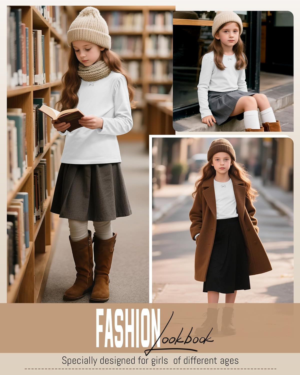 3 Pack Girls Long Sleeve T-Shirts Kids Basic Crew Neck with Bow Soft Layering Tops for Teen Girls, 5-14 Years - Image 3