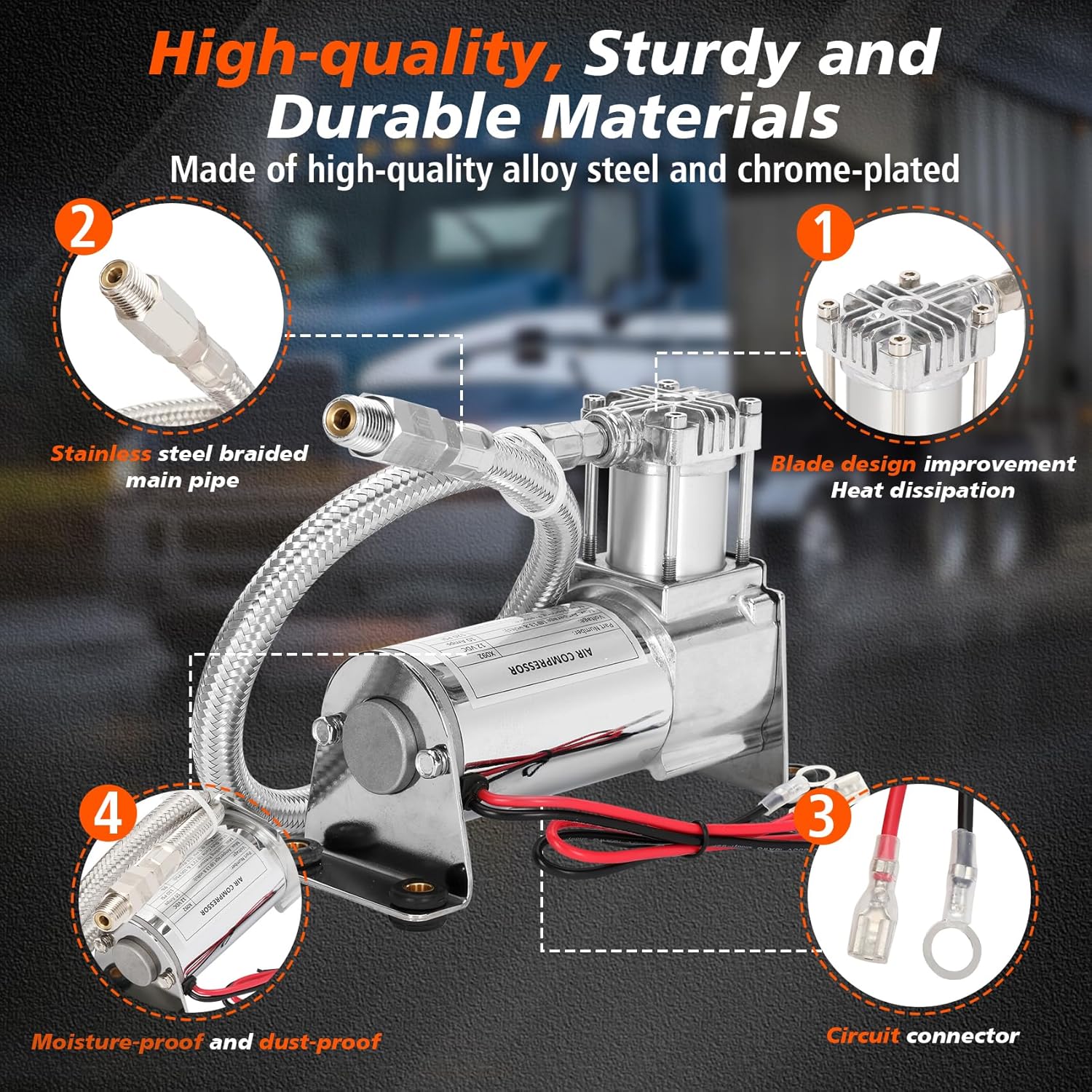 12V Heavy Duty 444c Air Compressor Kit - 120 PSI,Replacement for Air Lift 16092 16192, 16092 Air Compressor System Applicable to Train Horns, Air Horns, Pneumatic Suspension and Train Horn System