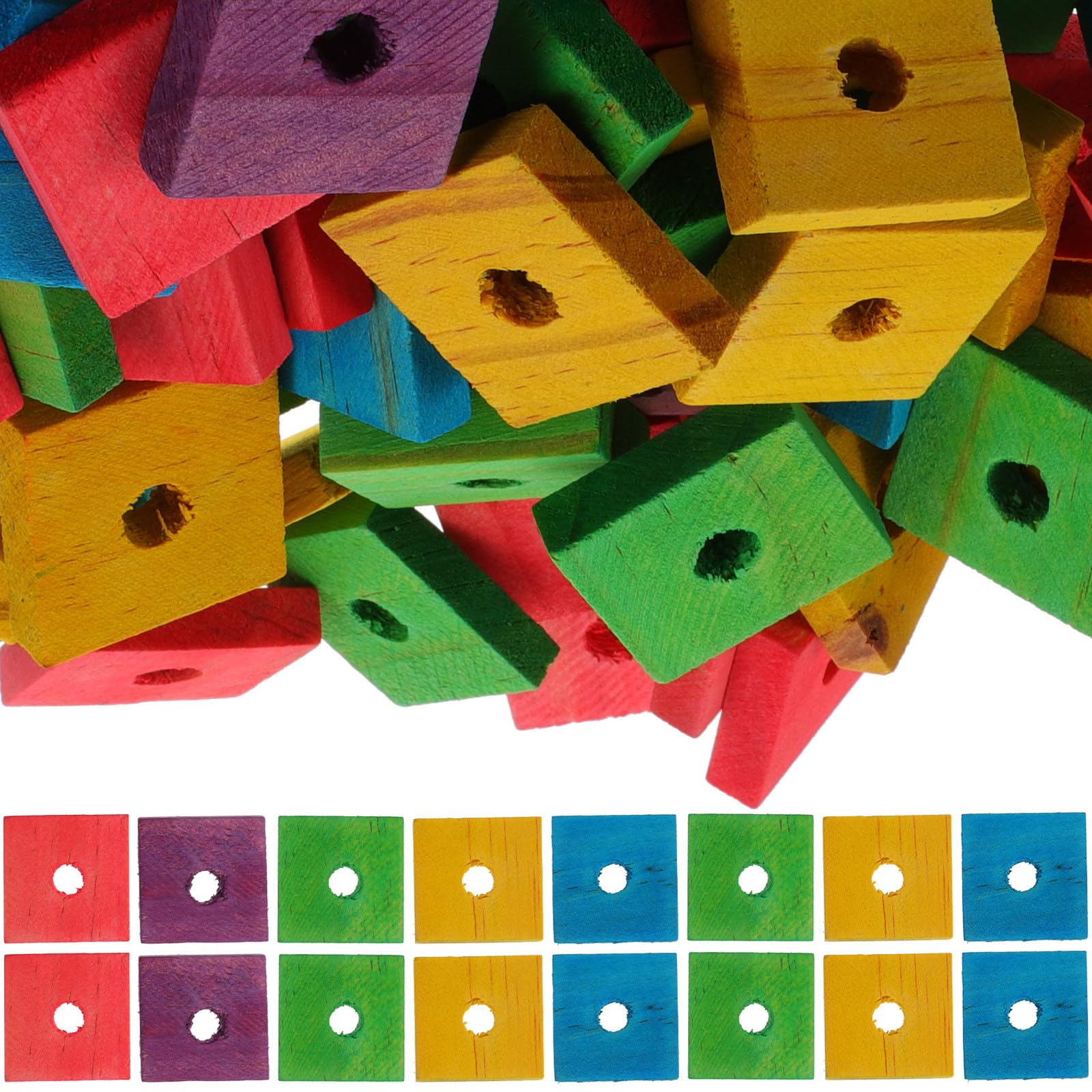 Juguete Loro de Madera para Pájaros, 100 Piezas Orificio para Colgar, Adecuado para Morder y Ejercicio en DIY Color Aleatorio